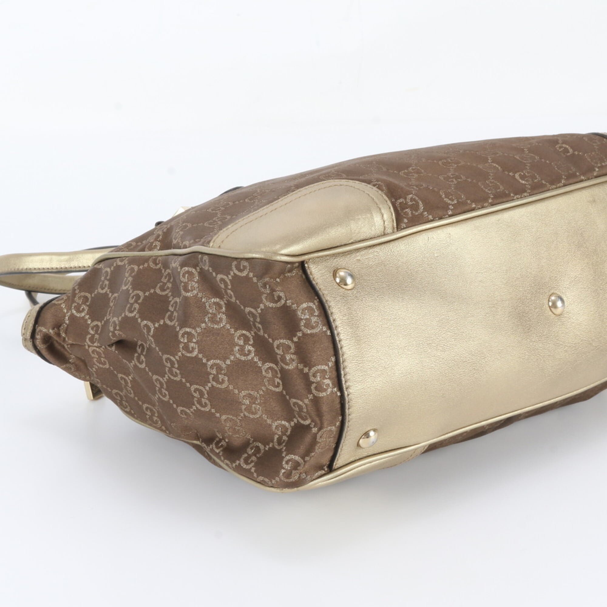 Gucci Brown Gold Leather Canvas Handbag Shoulder Bag Tote Bag (Pre-Owned)