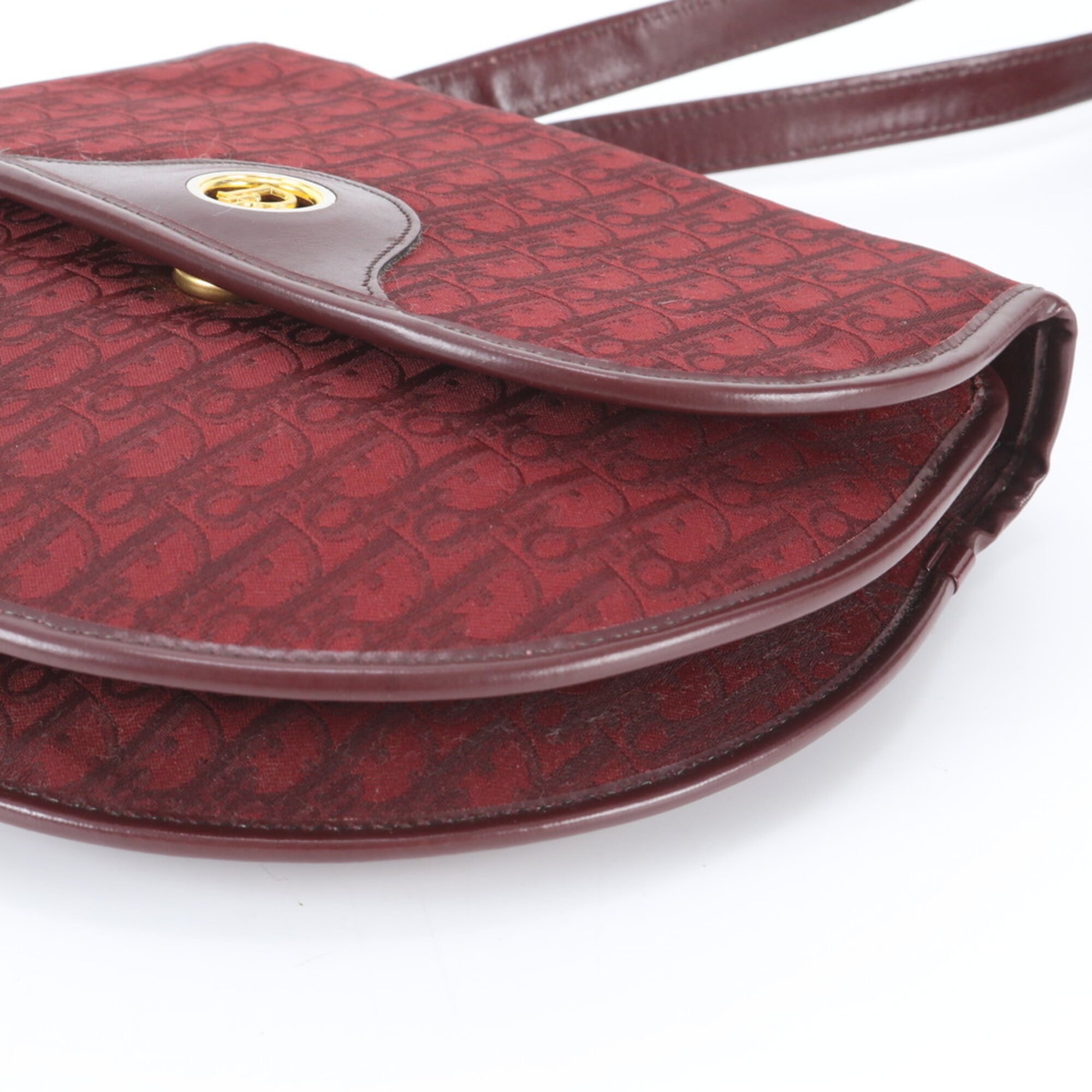 Christian Dior Red Color Wine Leather Canvas Shoulder Bag (Pre-Owned)