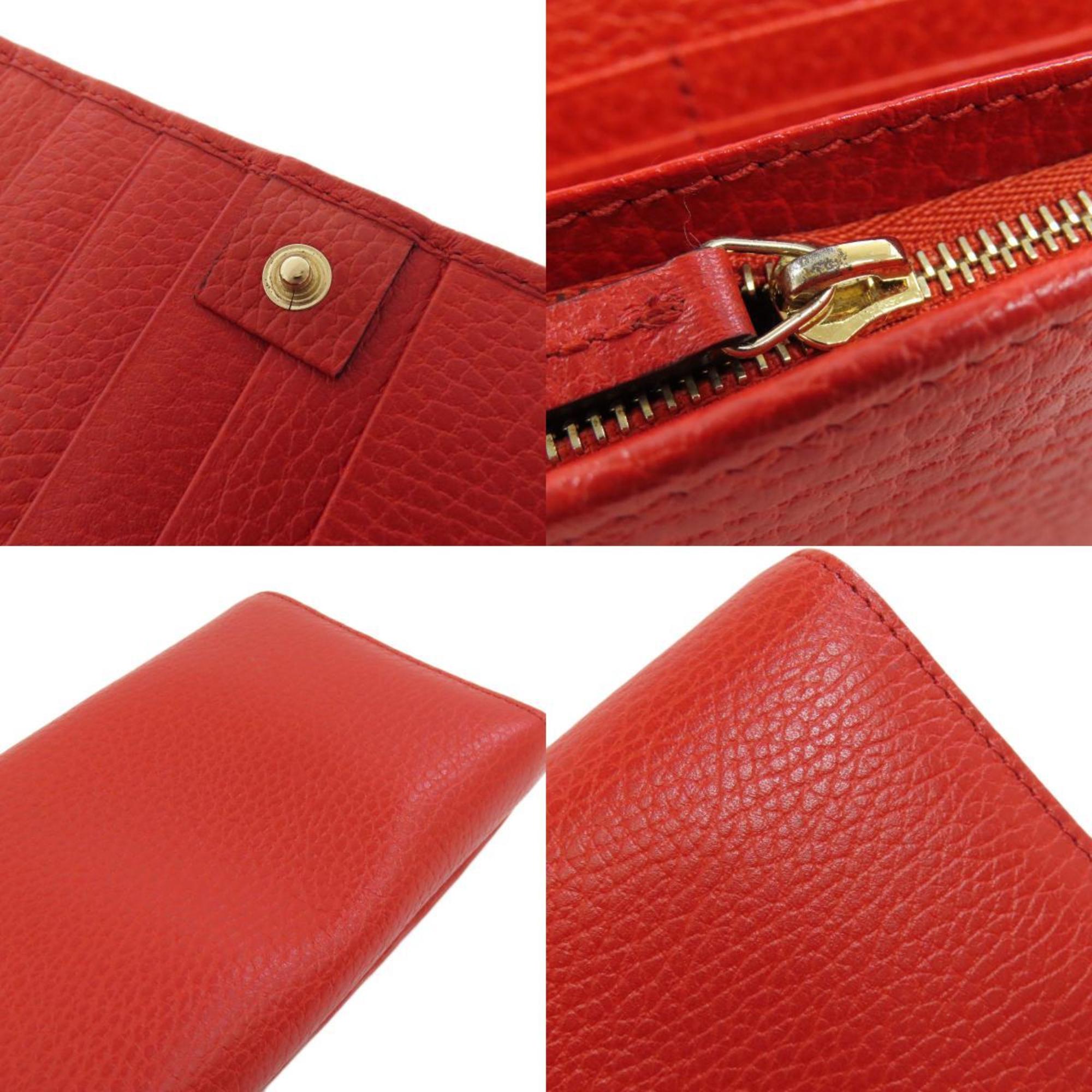 Gucci Red Color Leather Long Wallet (Bi-Fold) (Pre-Owned)