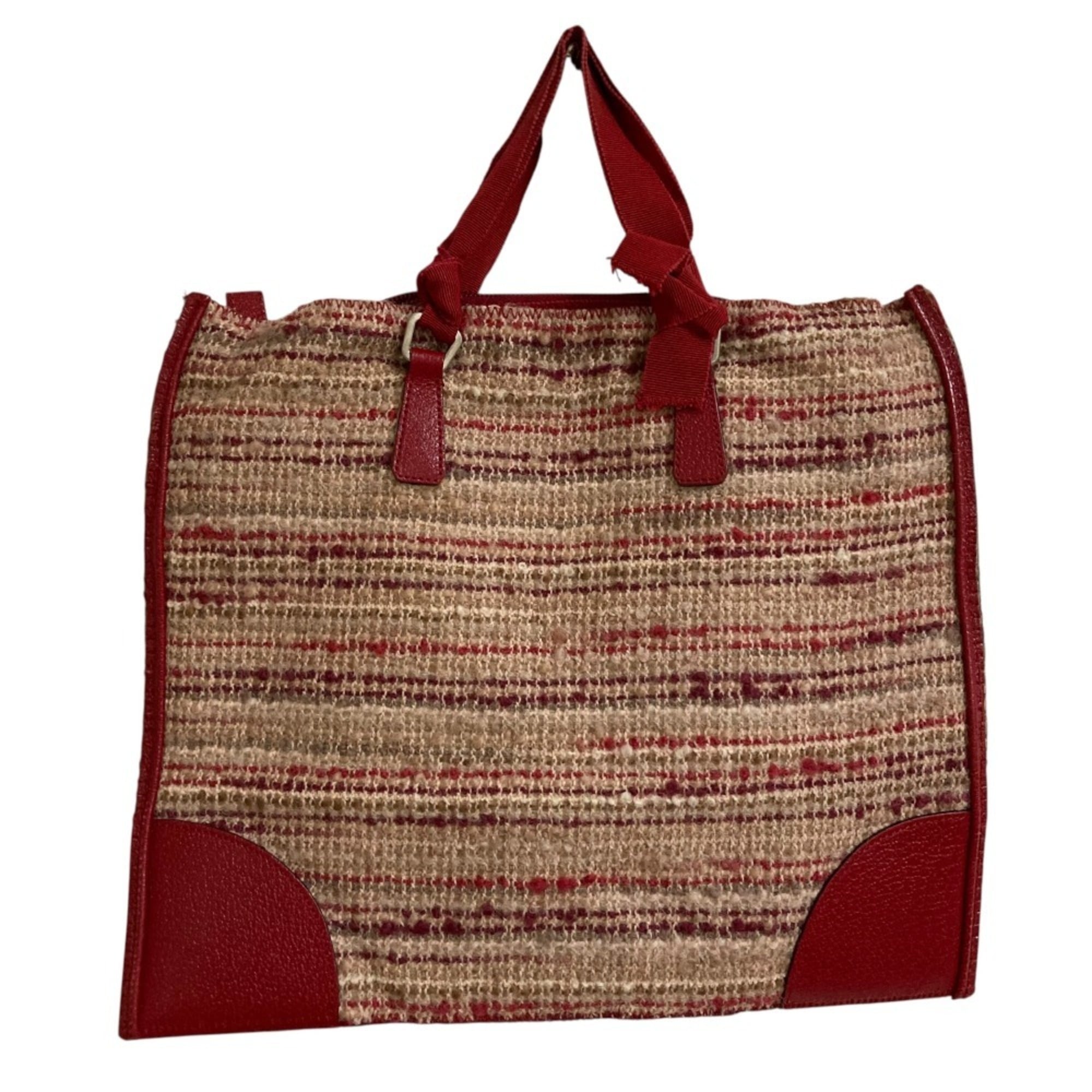 Prada Red Color Tweed Handbag (Pre-Owned)