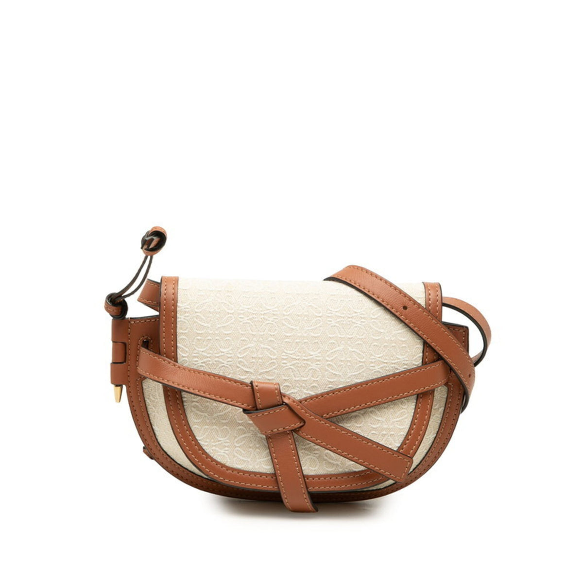 Loewe Brown Ivory Canvas Leather Shoulder Bag (Pre-Owned)