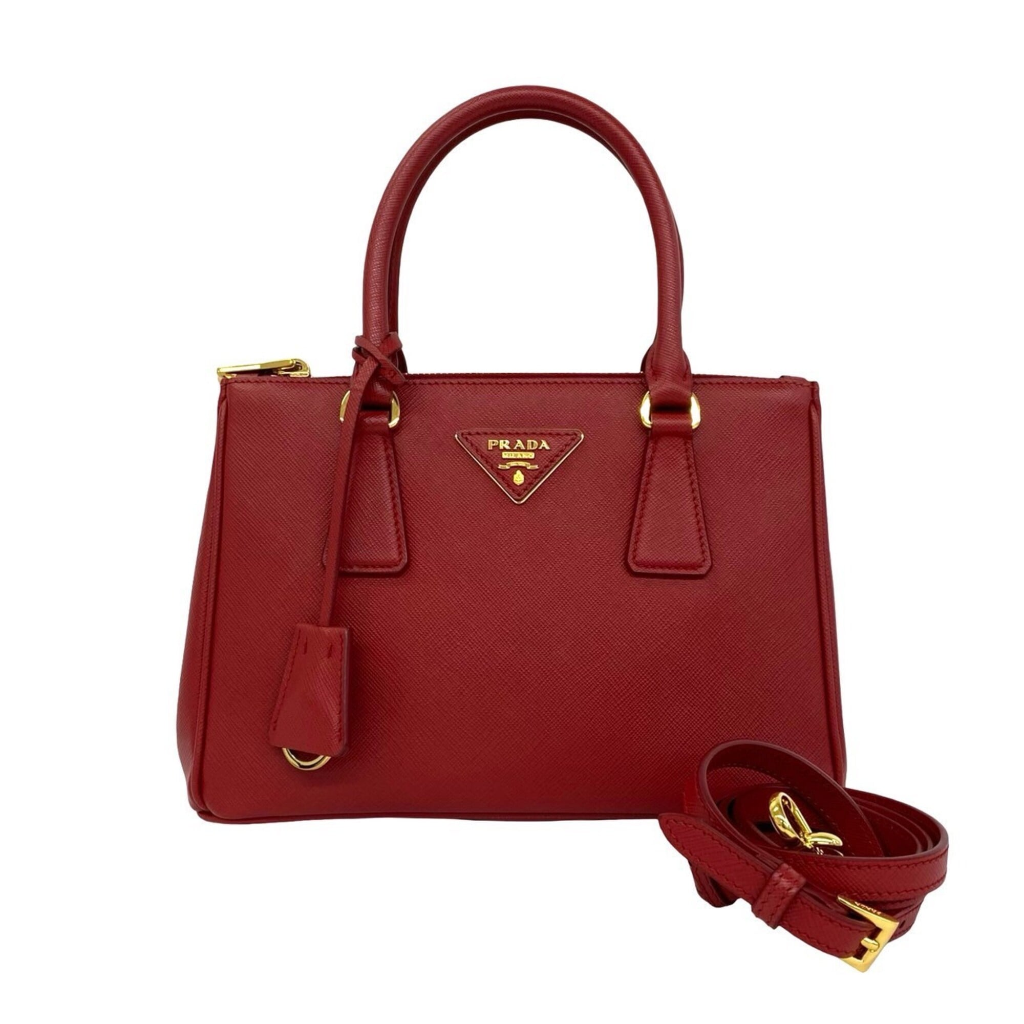Prada Red Color Leather Handbag Shoulder Bag (Pre-Owned)