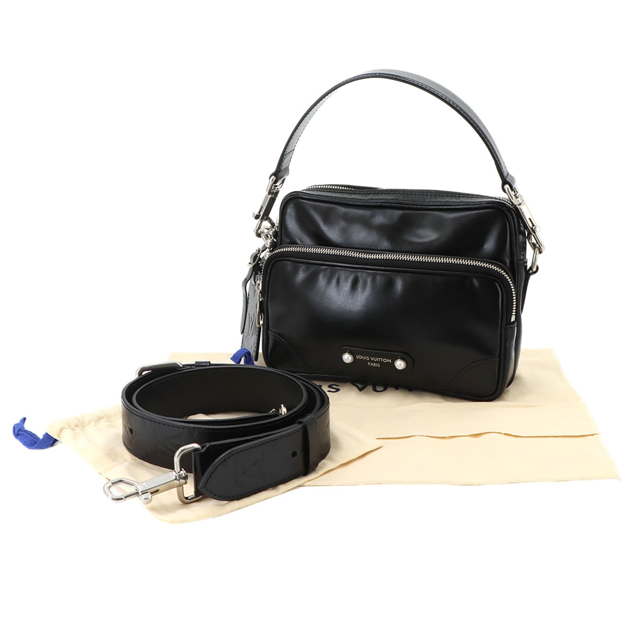 Louis Vuitton Black Leather Handbag Shoulder Bag (Pre-Owned)