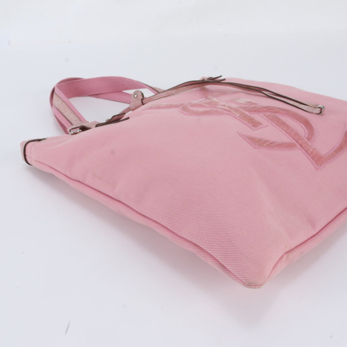 Yves Saint Laurent Pink Leather Canvas Shoulder Bag Tote Bag (Pre-Owned)