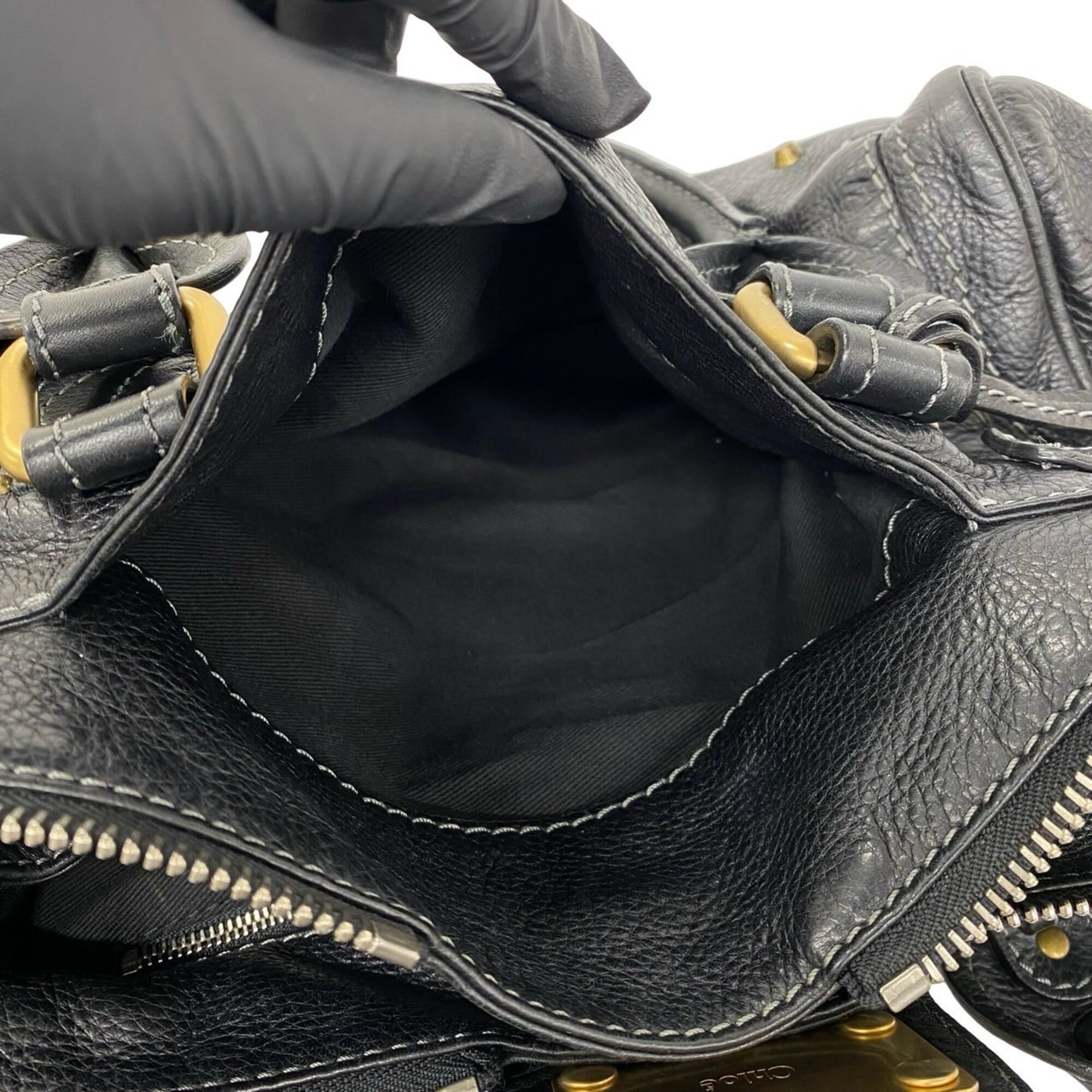 Chloé Black Leather Boston Bag Handbag (Pre-Owned)