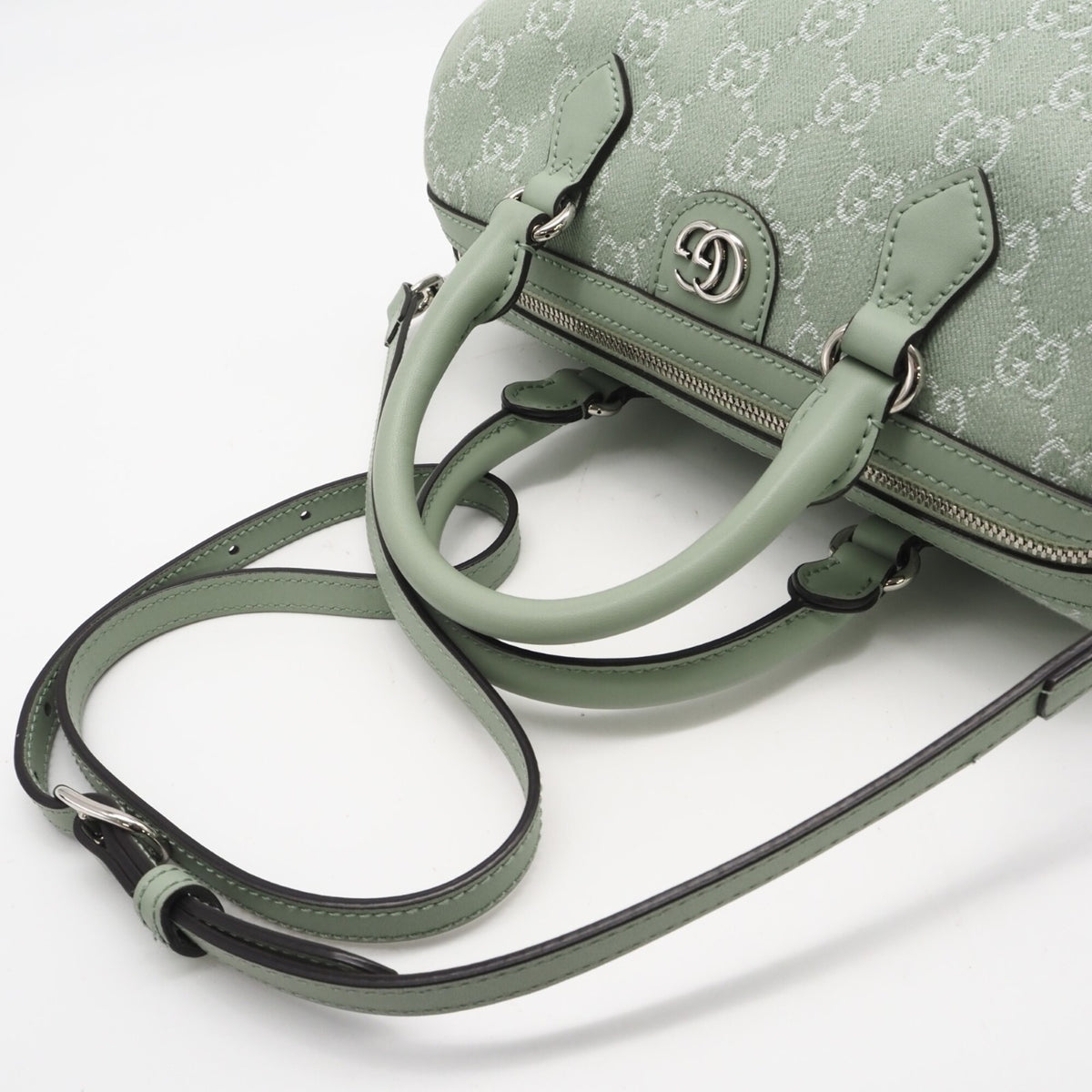 Gucci Green Gg Canvas Boston Bag Handbag (Pre-Owned)