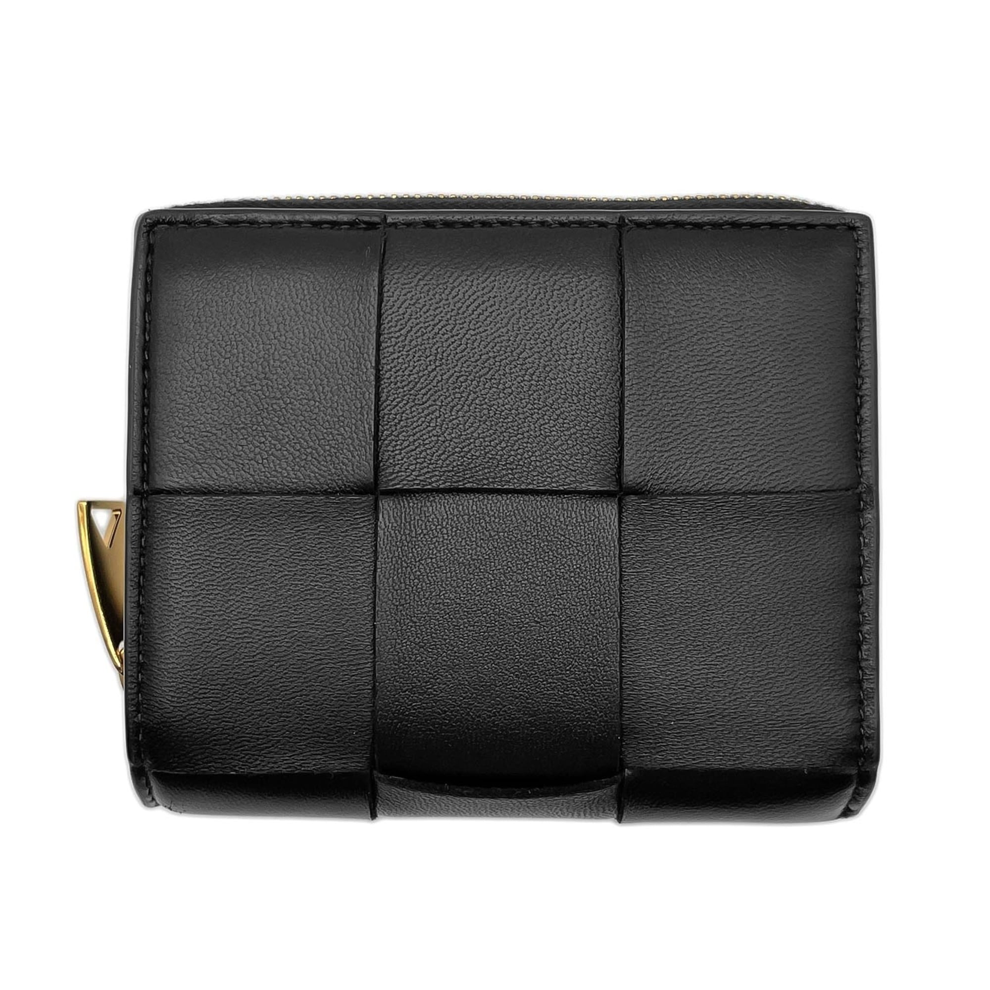 Bottega Veneta Gold Black Leather Wallet (Bi-Fold) (Pre-Owned)