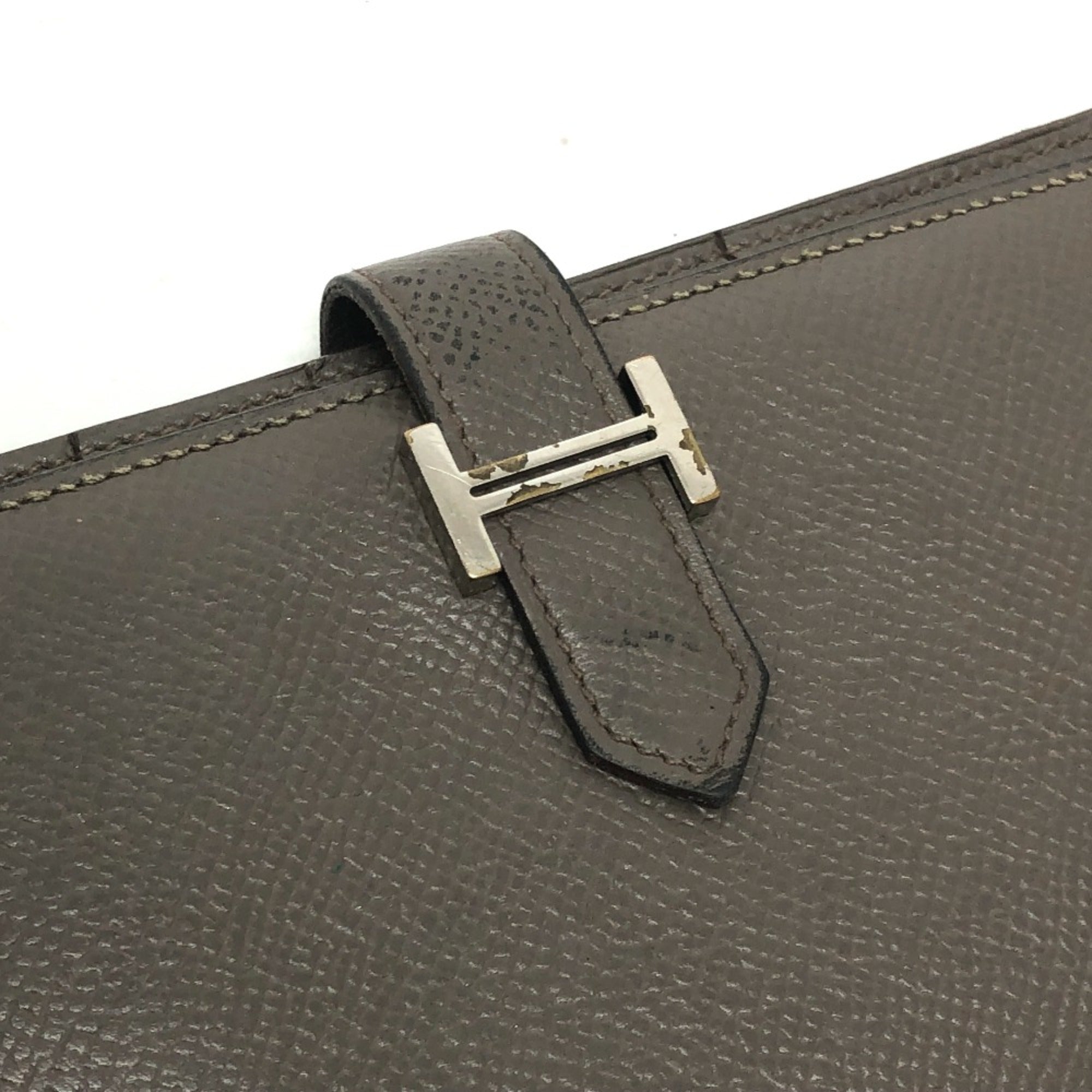 Hermes Gray Leather Long Wallet (Bi-Fold) (Pre-Owned)