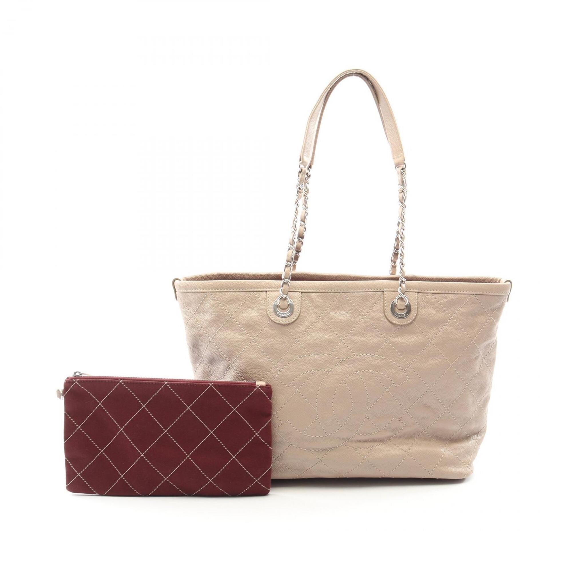 Chanel Beige Grained Calfskin Handbag Tote Bag (Pre-Owned)