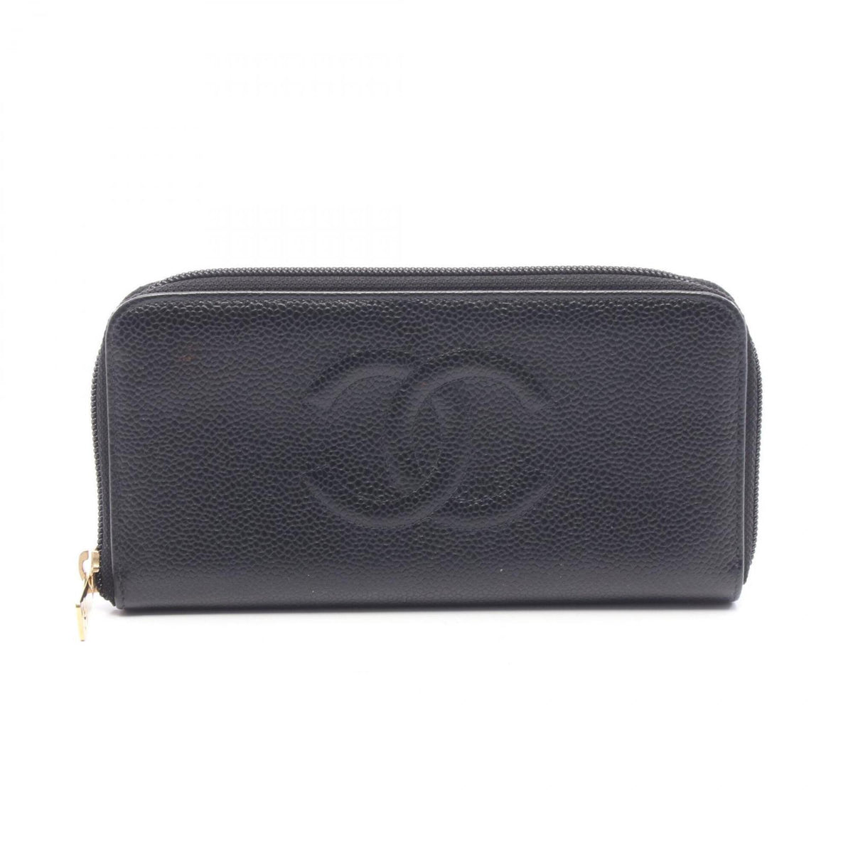 Chanel Black Grained Calfskin Long Wallet (Bi-Fold) (Pre-Owned)