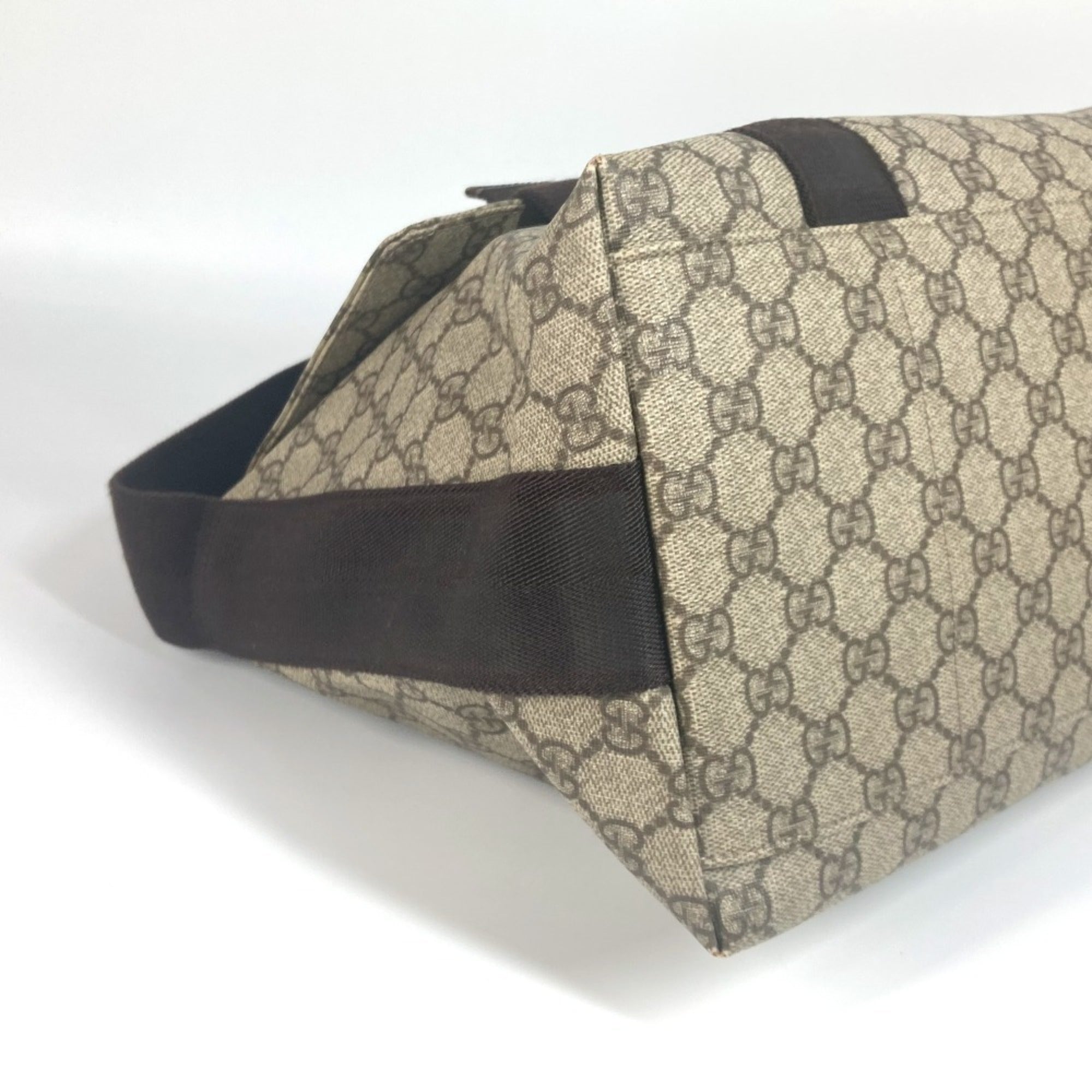 Gucci Gg Plus Beige Dark Brown Gg Supreme Leather Messenger Bag Shoulder Bag (Pre-Owned)