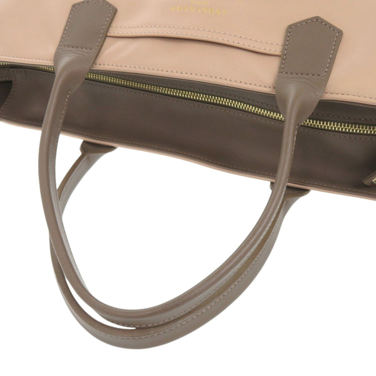 Longchamp Brown Pink Beige Leather Tote Bag (Pre-Owned)