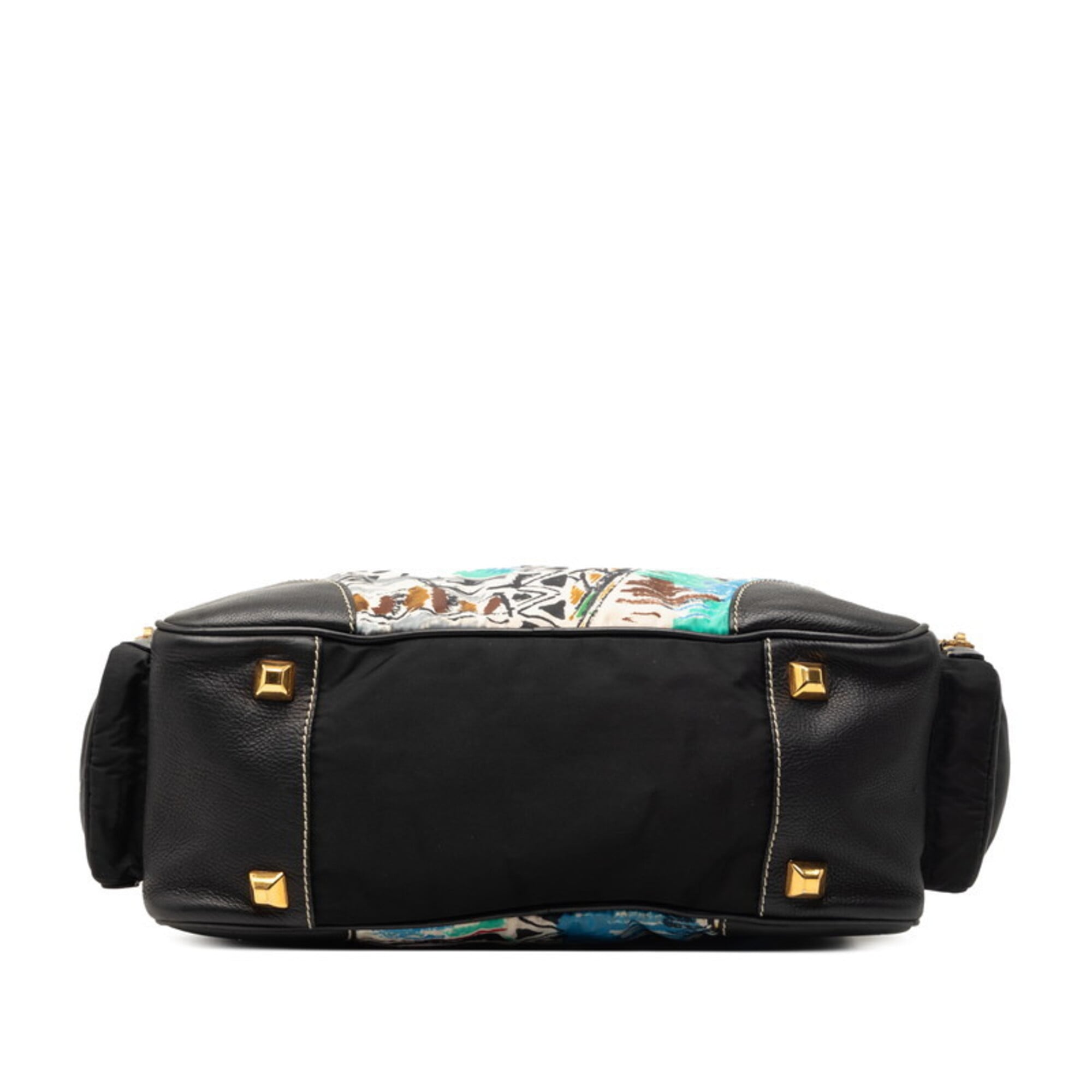 Prada Black Multi-Color Nylon Leather Handbag (Pre-Owned)