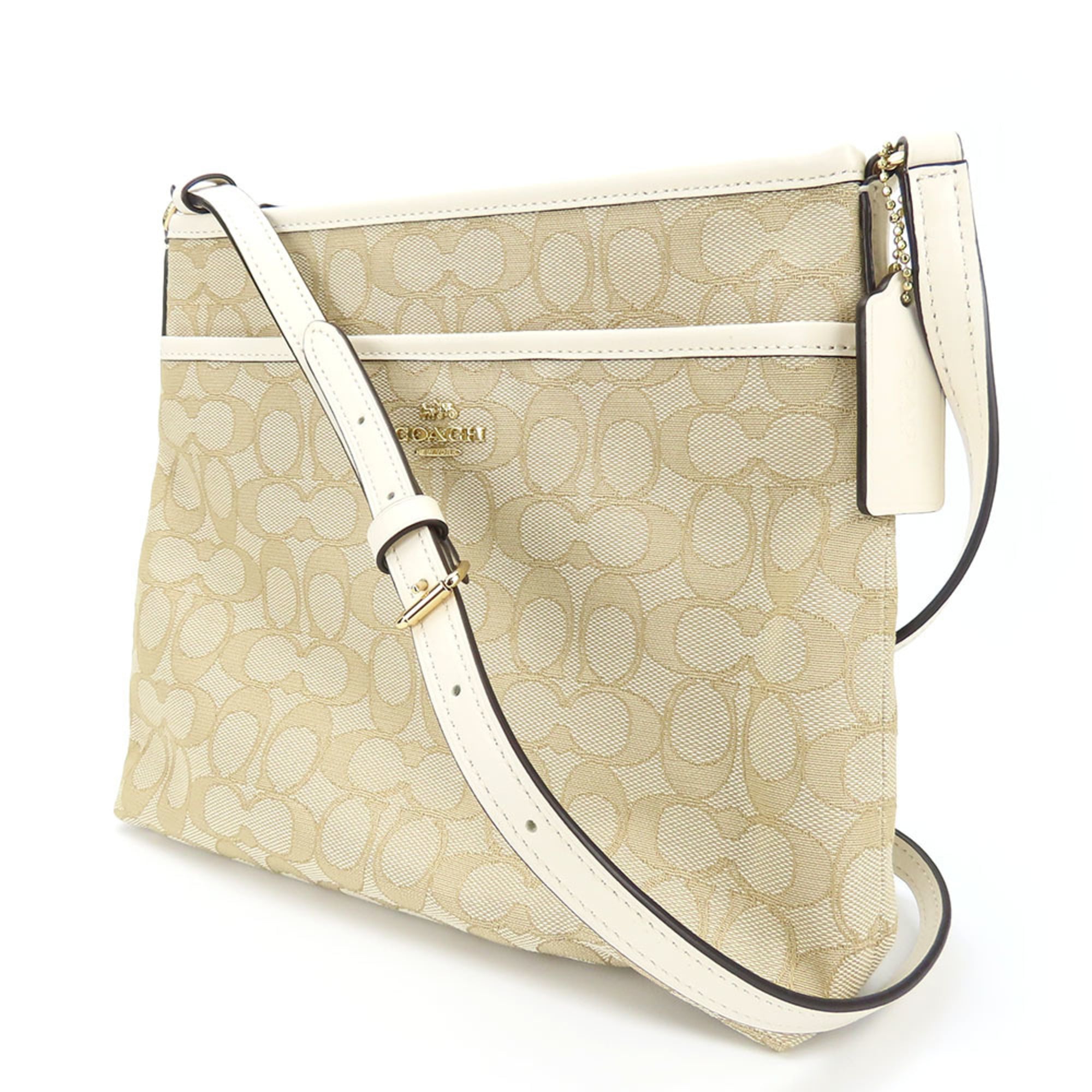 Coach Beige Ivory Canvas Leather Shoulder Bag (Pre-Owned)