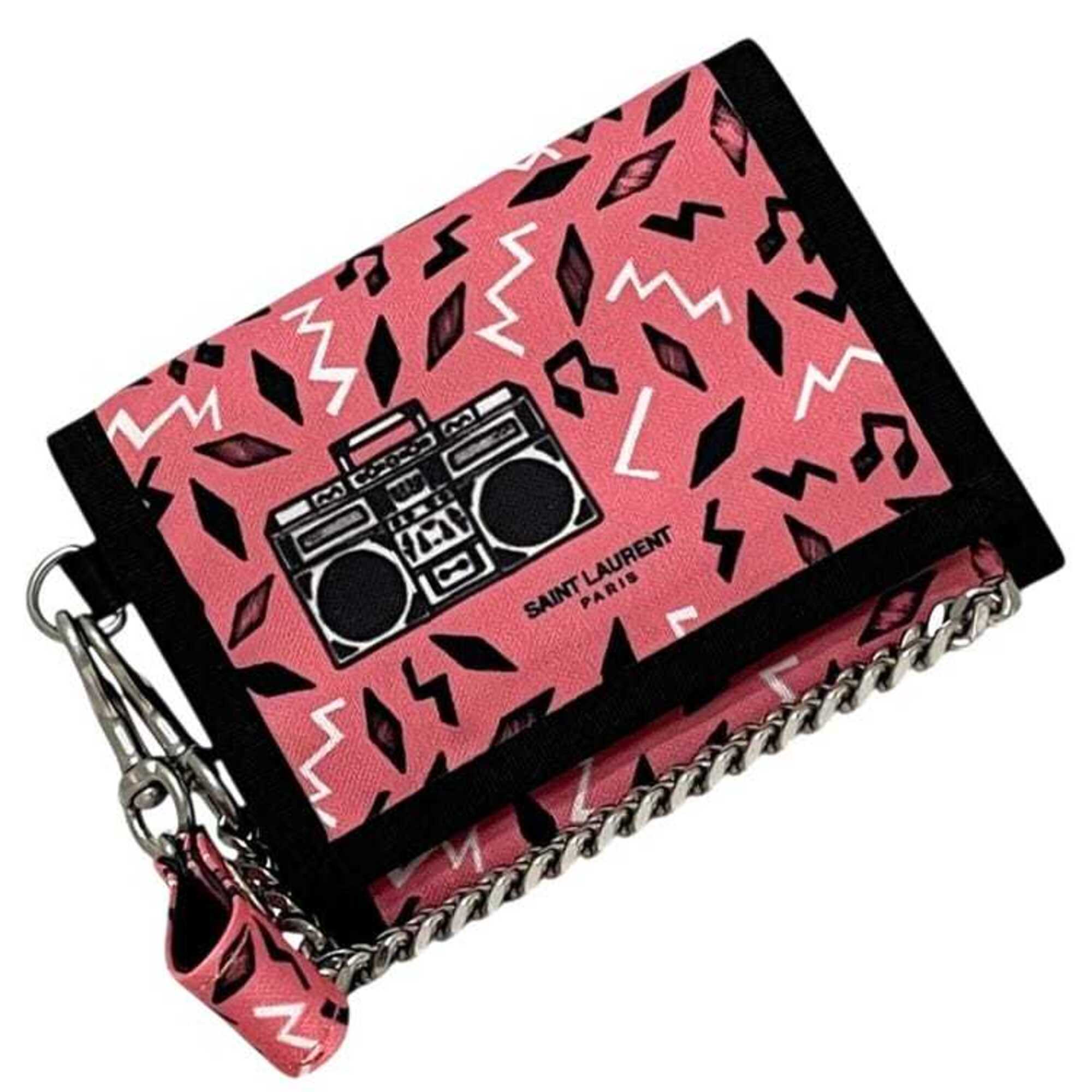 Yves Saint Laurent Black Pink Nylon Wallet (Tri-Fold) (Pre-Owned)
