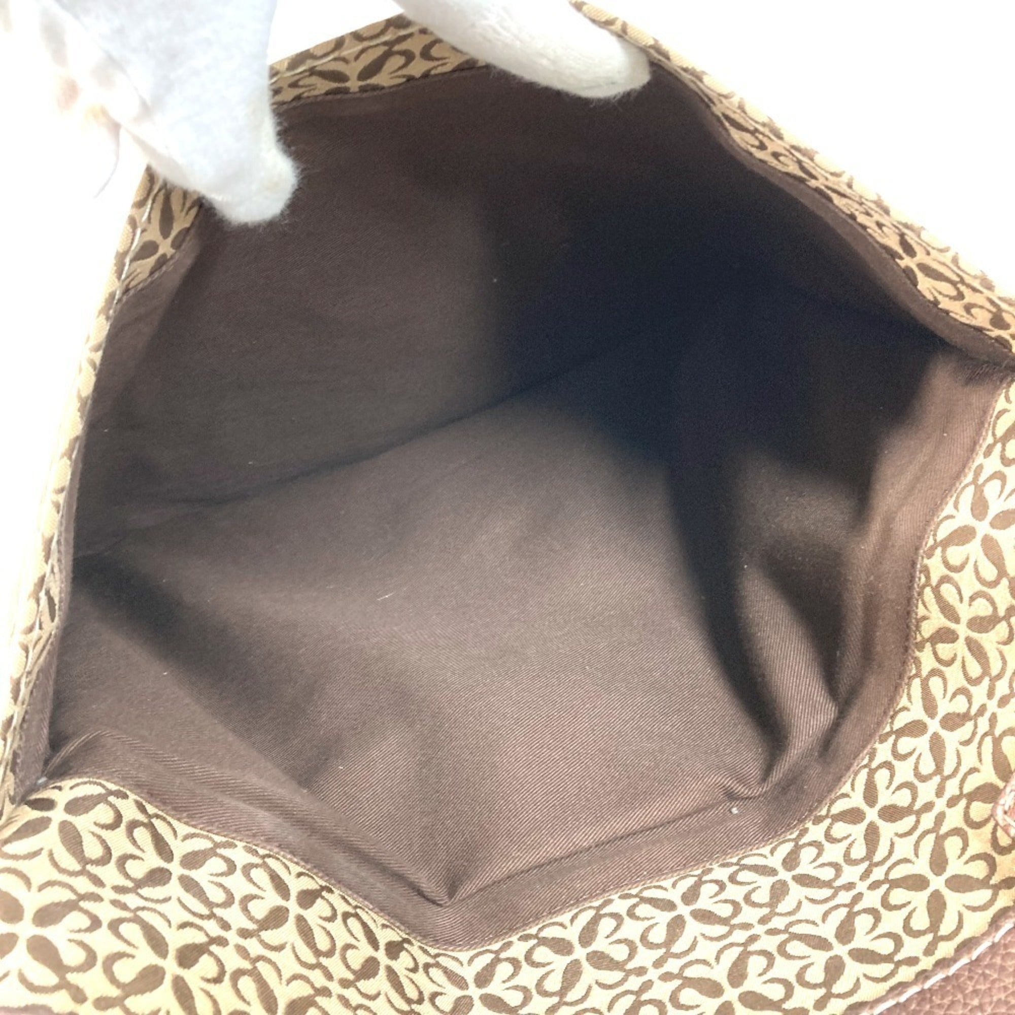 Loewe Brown Leather Canvas Shoulder Bag Tote Bag (Pre-Owned)