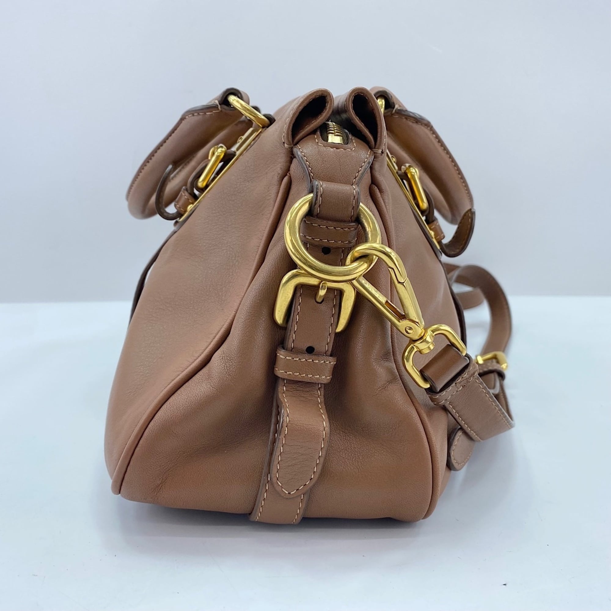 Prada Brown Boston Bag Handbag (Pre-Owned)