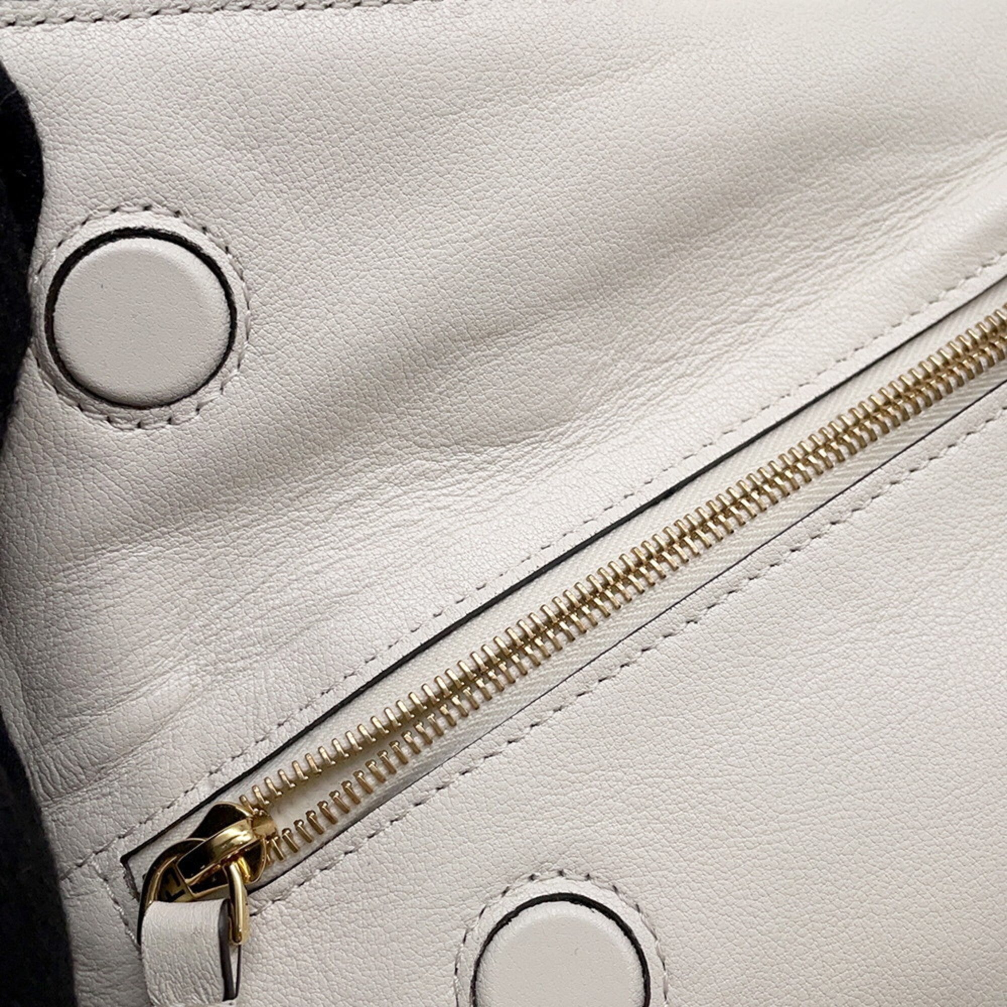 Fendi Brown Ivory Leather Handbag Pochette Pouch (Pre-Owned)