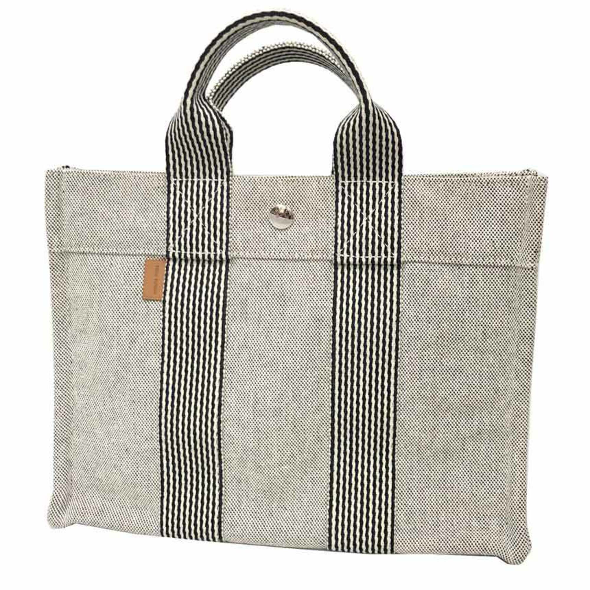 Hermes Gray Cotton Canvas Handbag Tote Bag (Pre-Owned)
