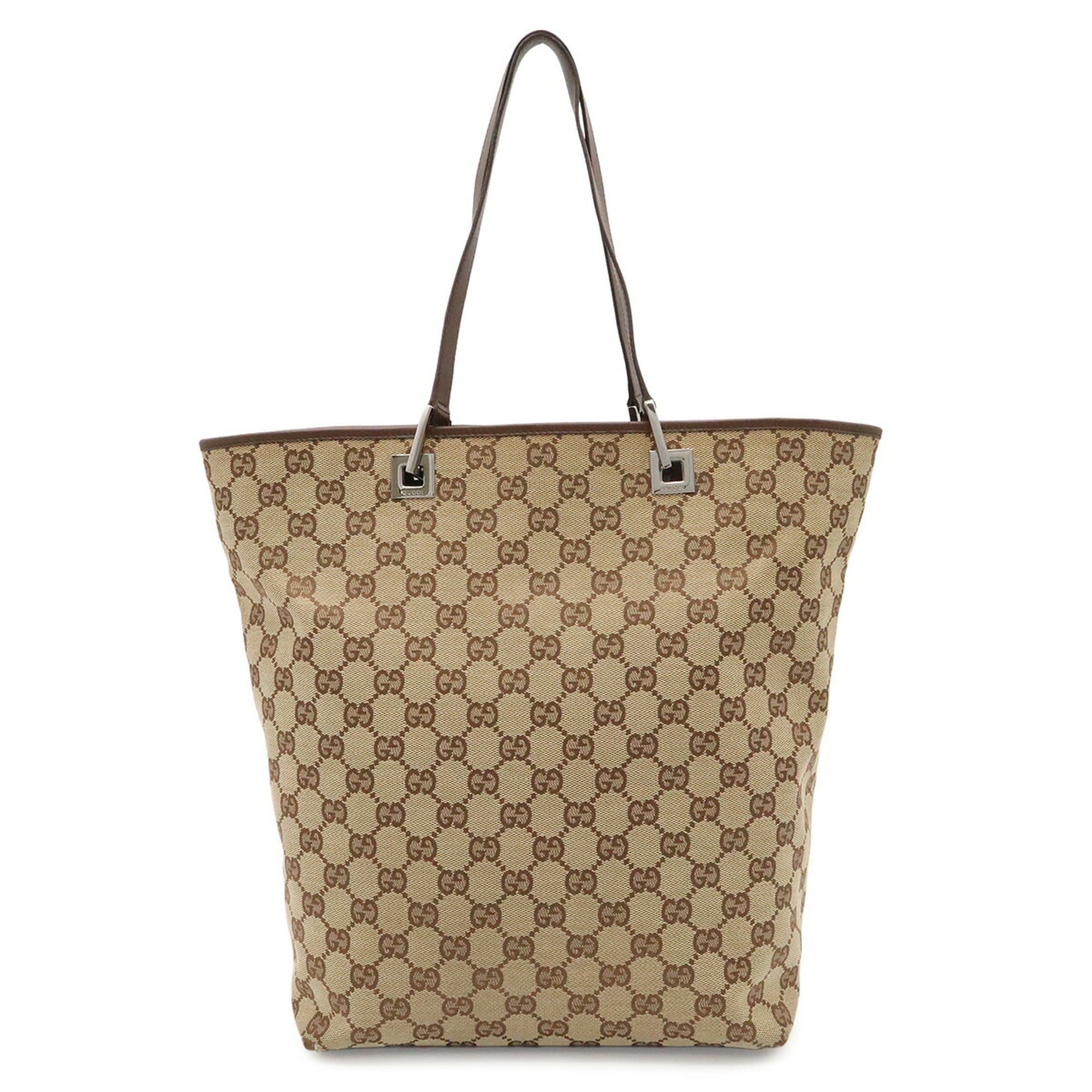 Gucci Gg Canvas Beige Dark Brown Khaki Gg Canvas Leather Shoulder Bag Tote Bag (Pre-Owned)