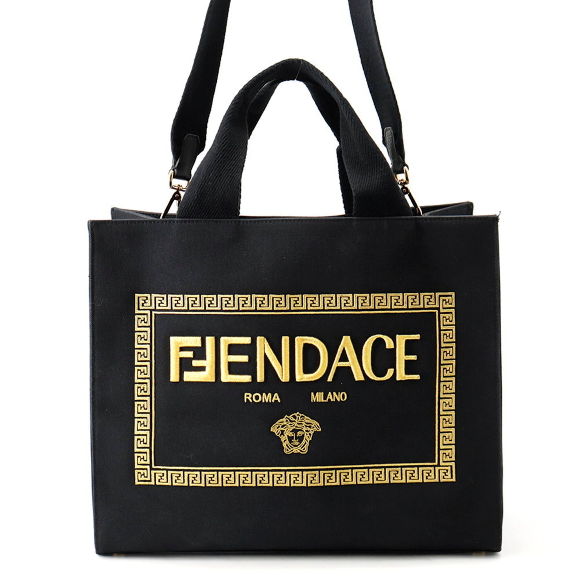 Fendi Black Gold Canvas Handbag Tote Bag (Pre-Owned)