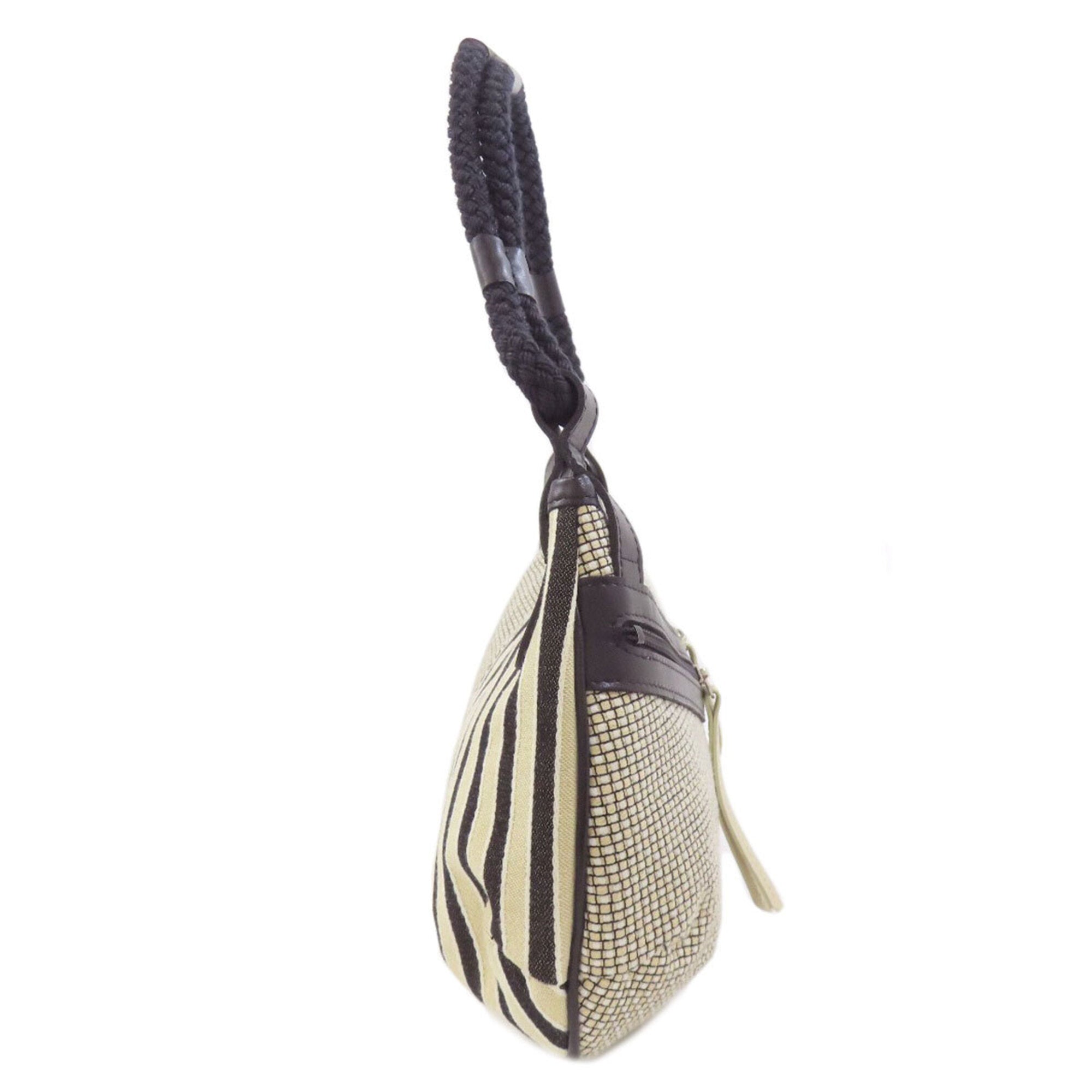 Longchamp Beige Black Canvas Handbag (Pre-Owned)