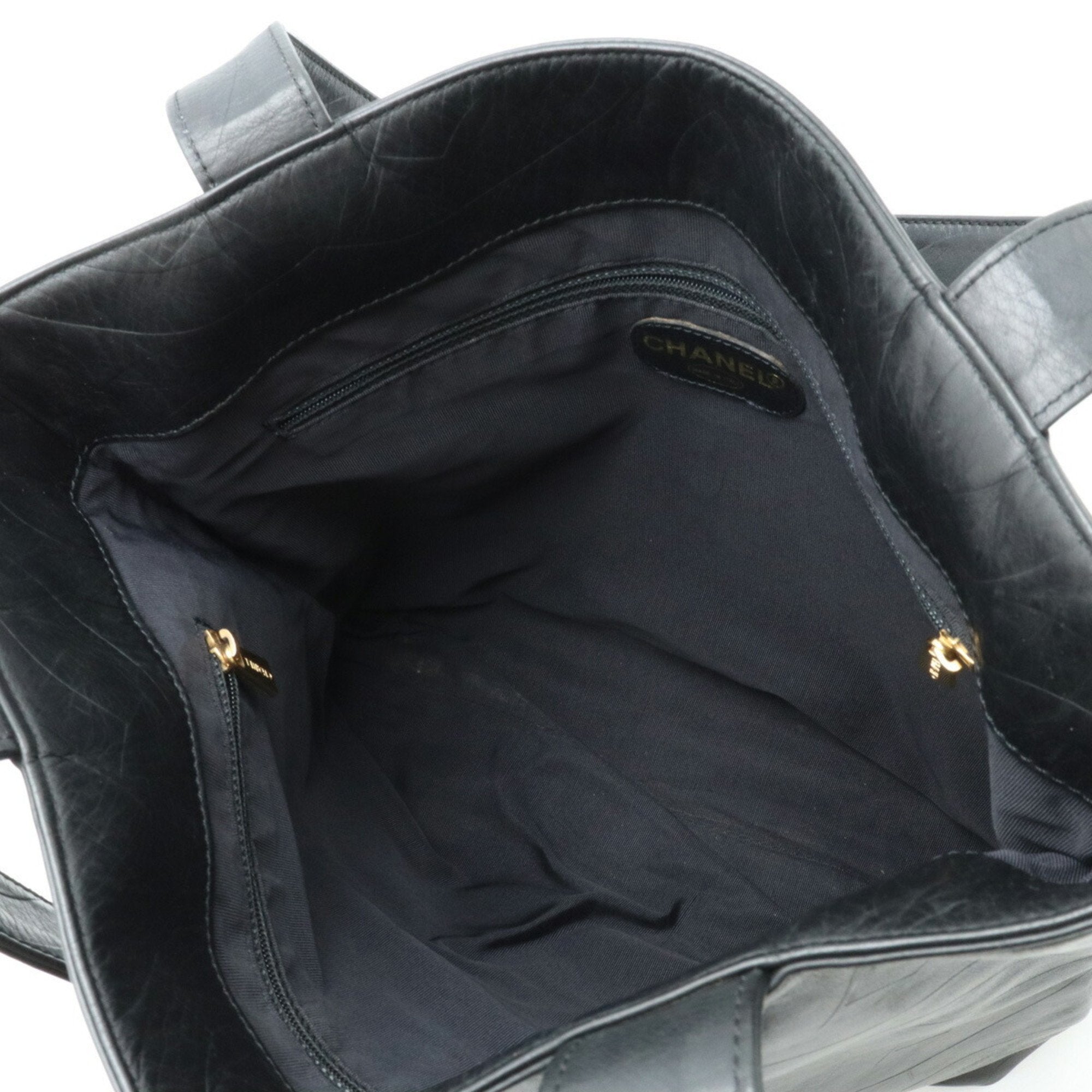 Chanel Black Leather Shoulder Bag Tote Bag (Pre-Owned)