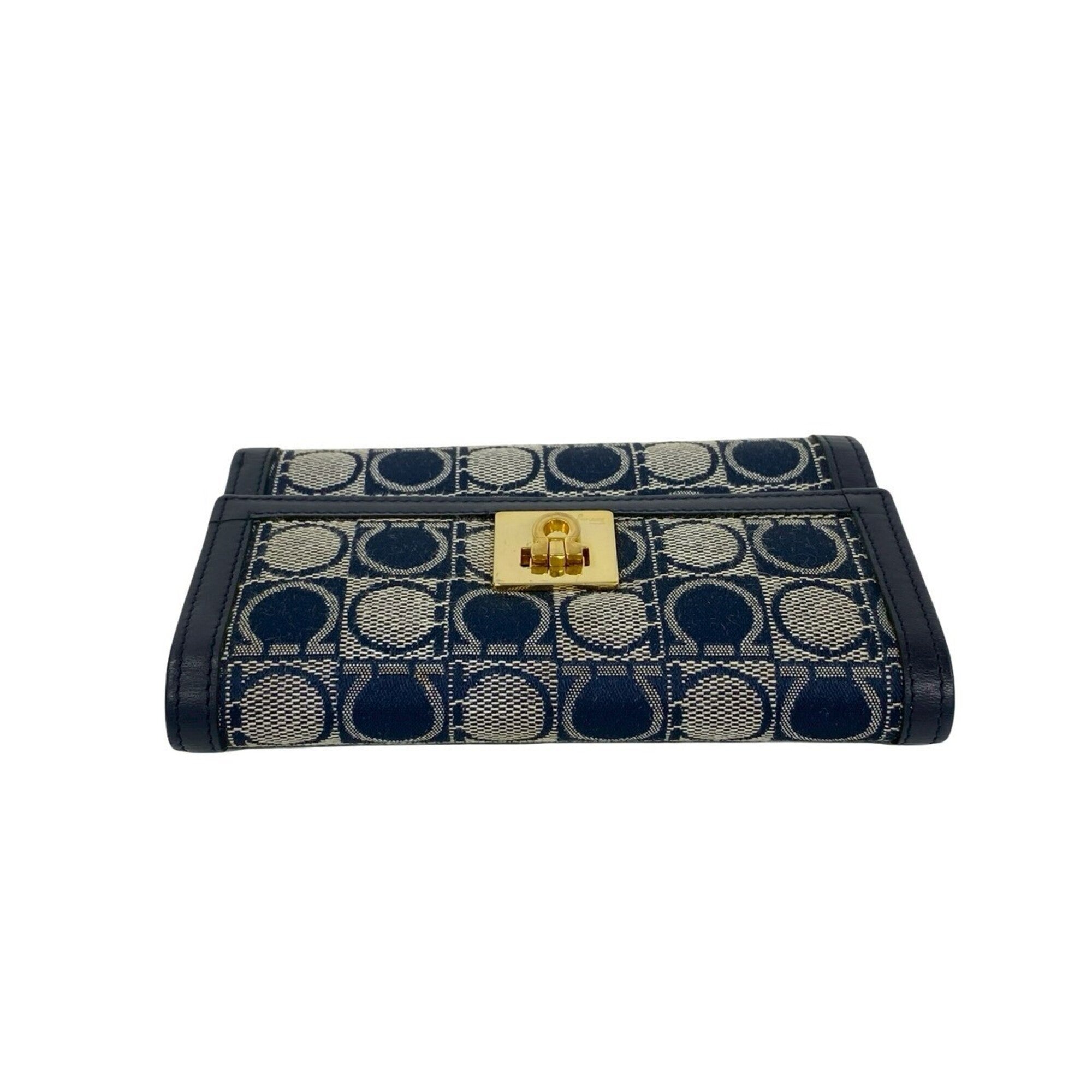 Salvatore Ferragamo Navy Canvas Leather Wallet (Tri-Fold) (Pre-Owned)