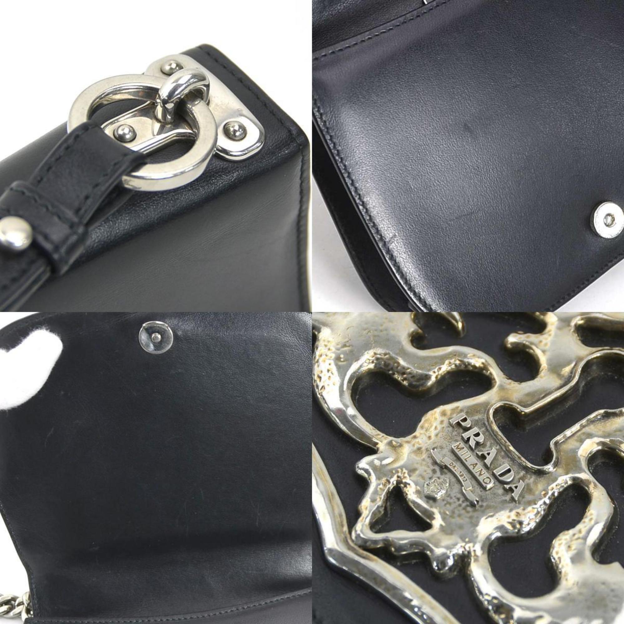 Prada Black Leather Metal Shoulder Bag (Pre-Owned)