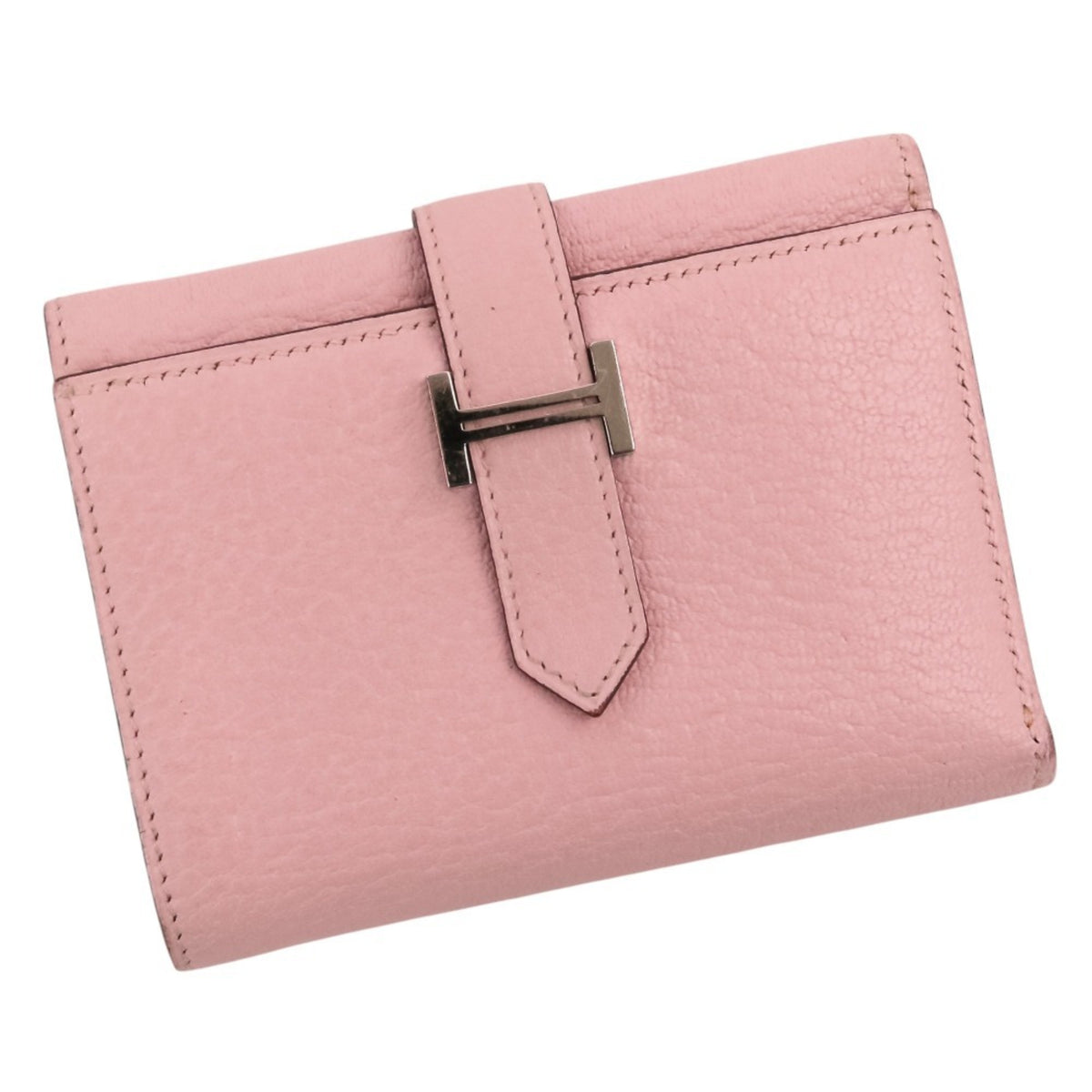 Hermes Black Pink Rose Sakura Chevre Leather Wallet (Tri-Fold) (Pre-Owned)
