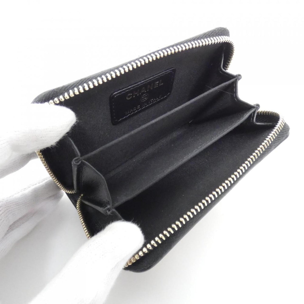 Chanel Beige Black Grained Calfskin Coin Purse/Coin Case (Pre-Owned)