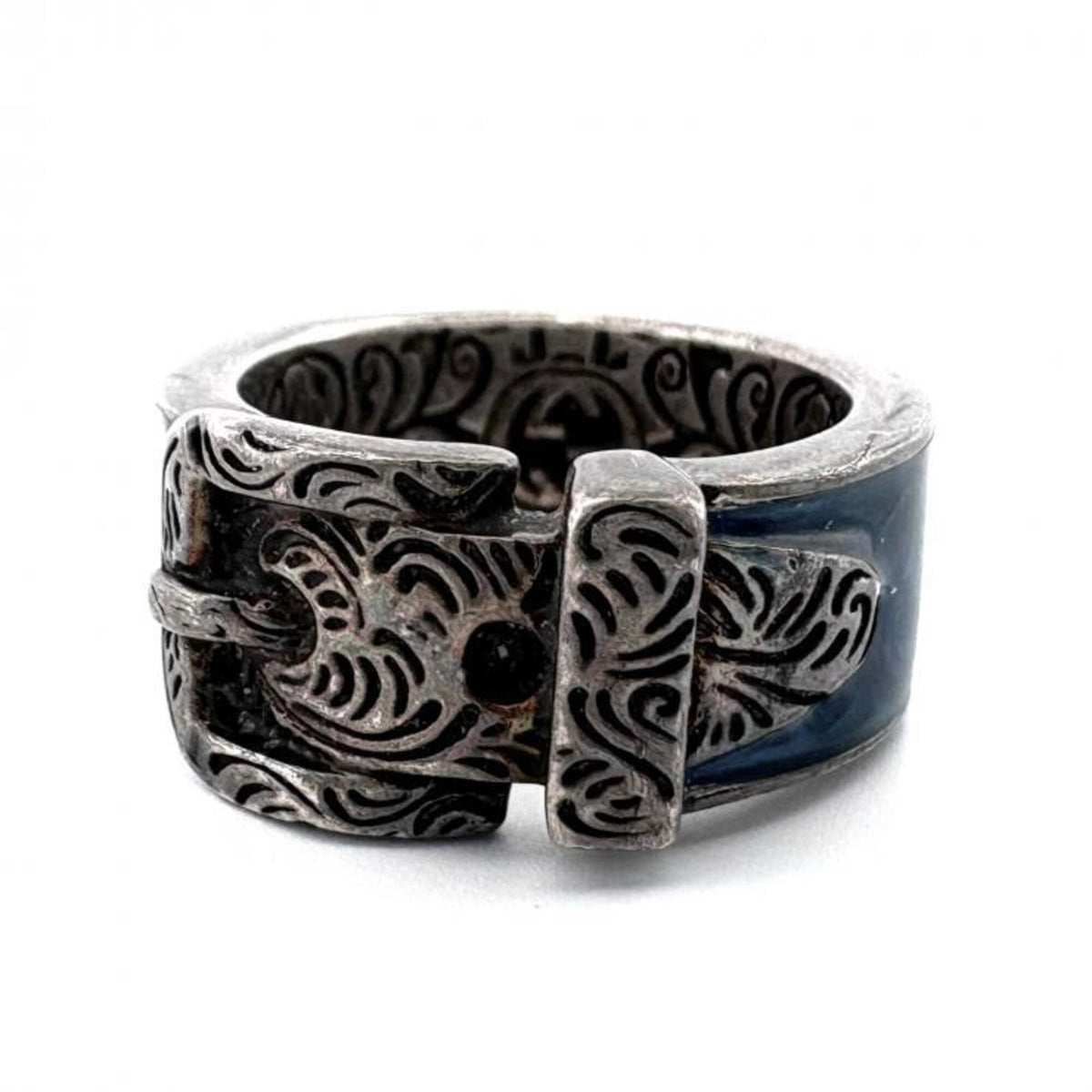 Gucci Silver Blue Enamel Silver 925 Band Ring (Pre-Owned)