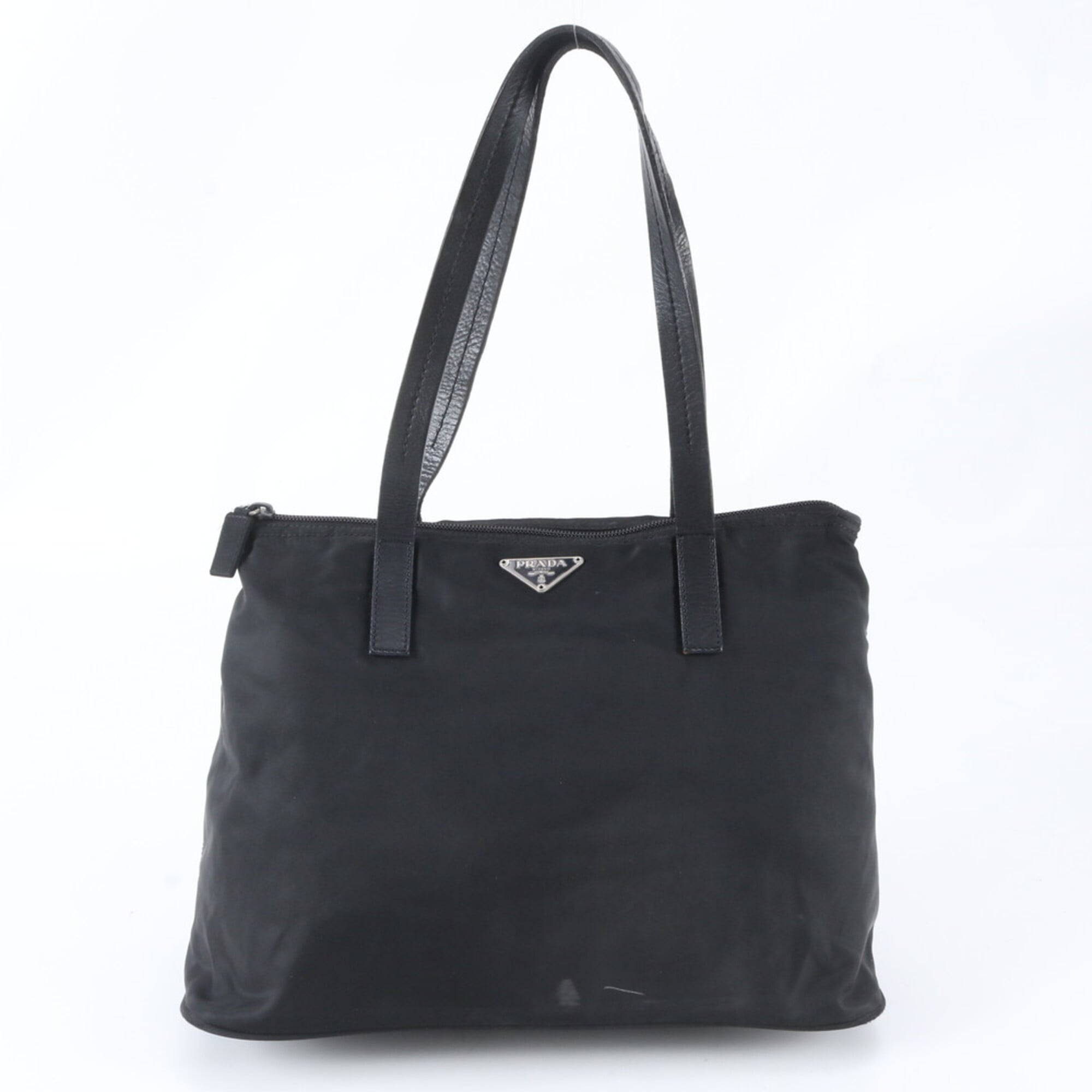 Prada Black Nylon Leather Shoulder Bag Tote Bag (Pre-Owned)