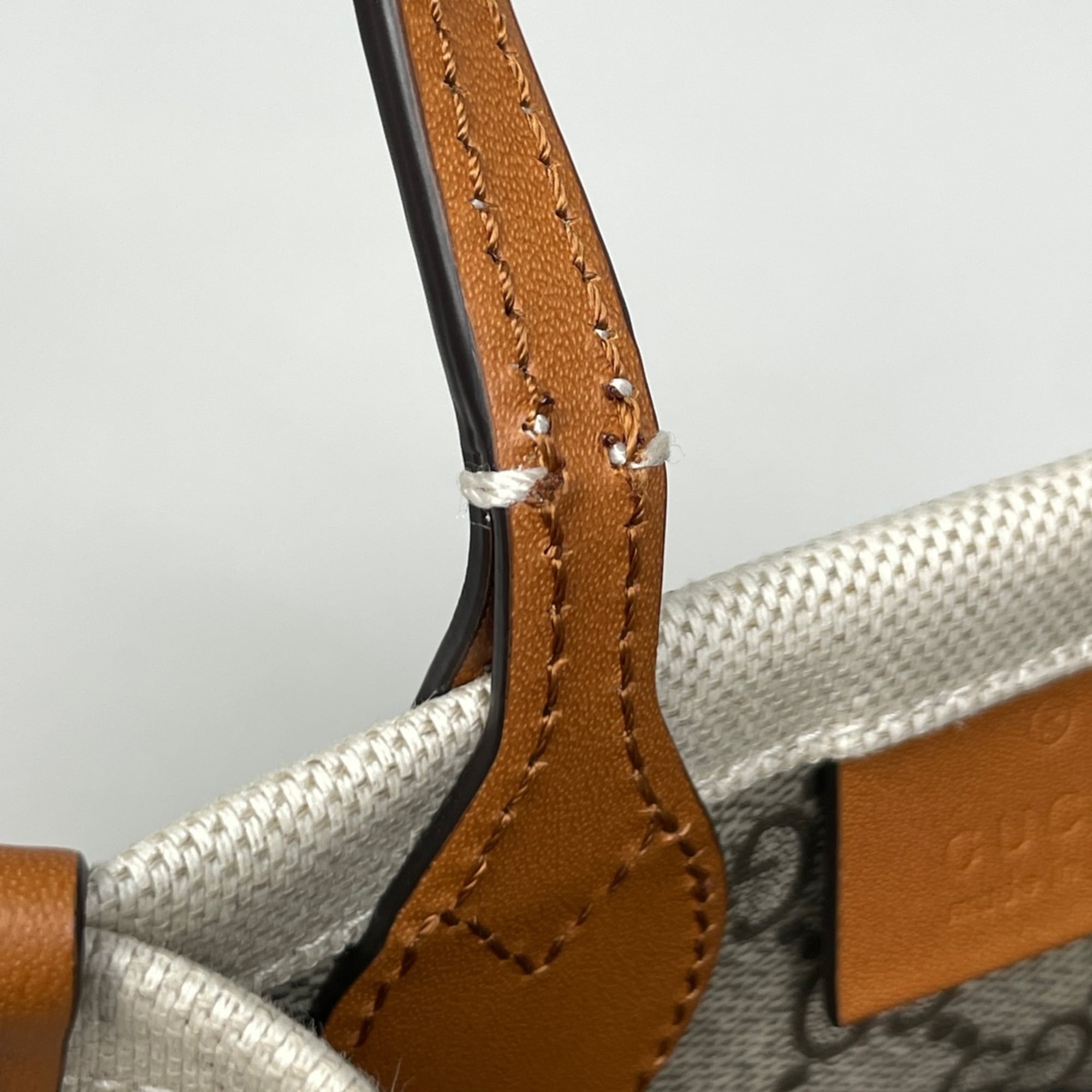 Gucci Beige Brown Canvas Leather Handbag (Pre-Owned)