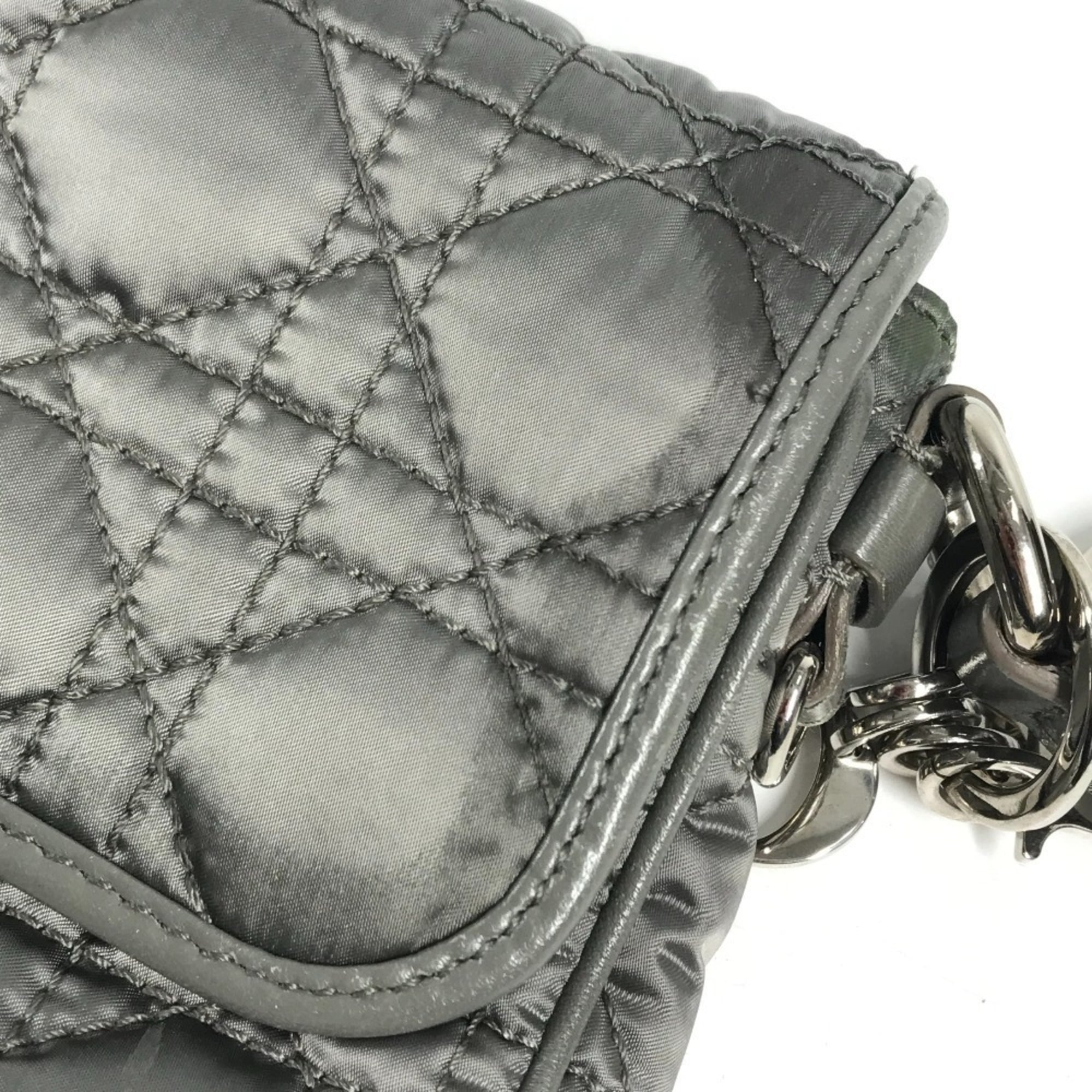 Christian Dior Gray Nylon Leather Pochette Shoulder Bag (Pre-Owned)