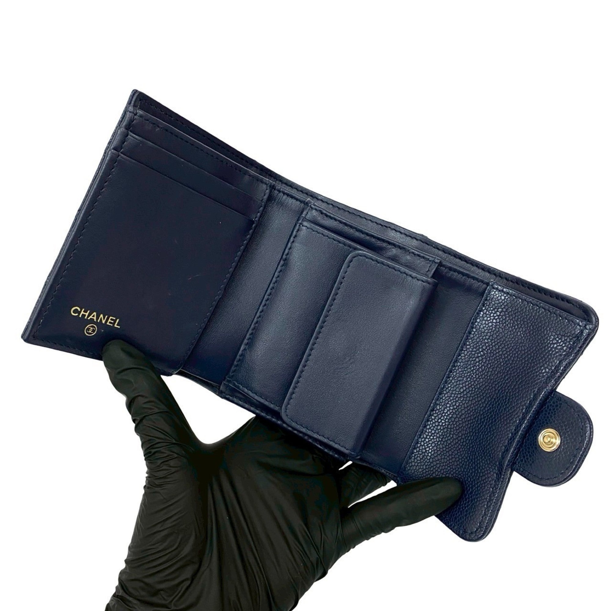 Chanel Navy Grained Calfskin Wallet (Tri-Fold) (Pre-Owned)