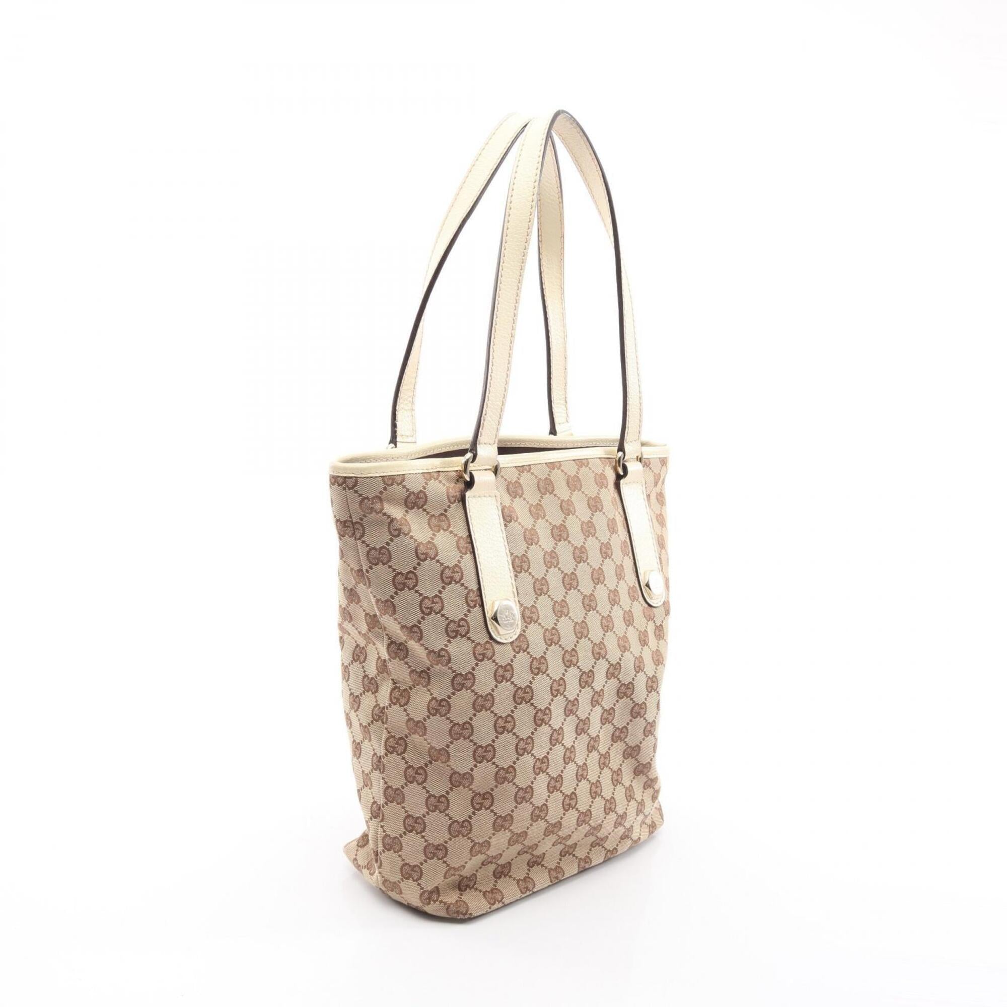 Gucci Beige White Canvas Leather Handbag Tote Bag (Pre-Owned)