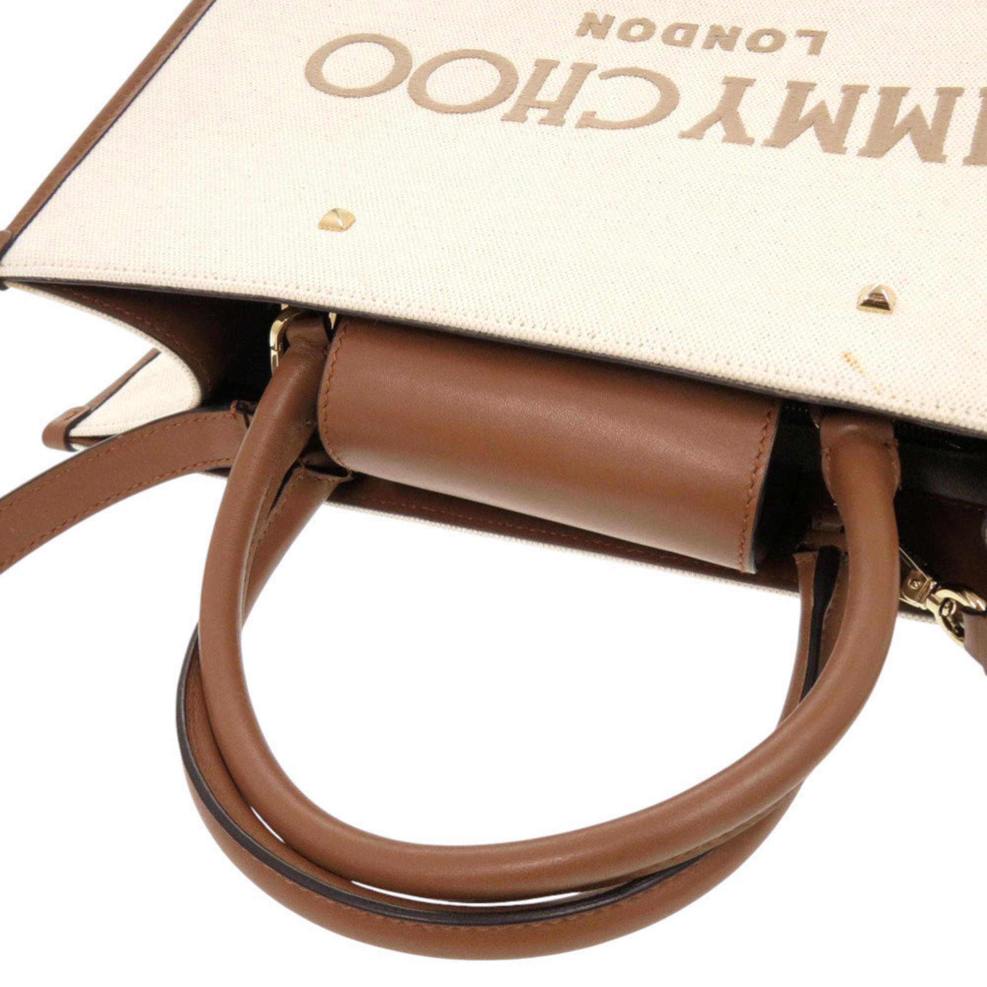 Jimmy Choo Brown Canvas Leather Shoulder Bag (Pre-Owned)