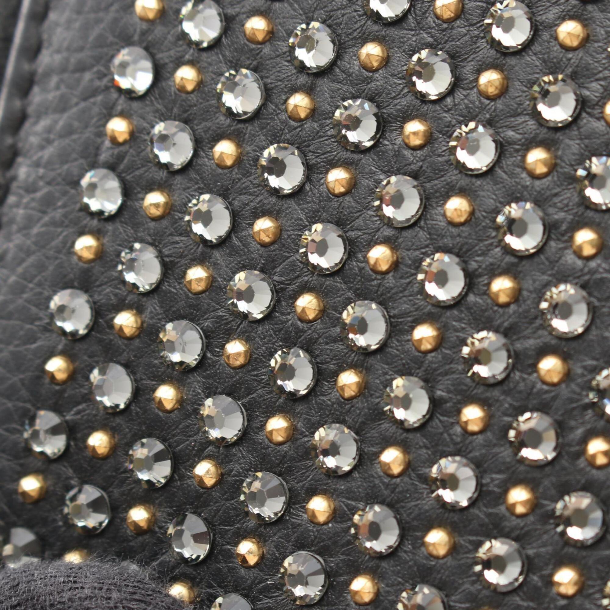 Chanel Black Leather Rhinestone Long Wallet (Bi-Fold) (Pre-Owned)