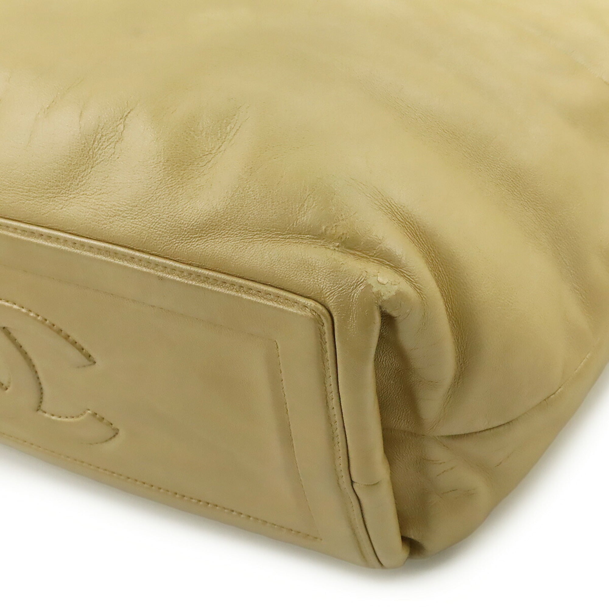 Chanel Gold Leather Handbag Tote Bag (Pre-Owned)