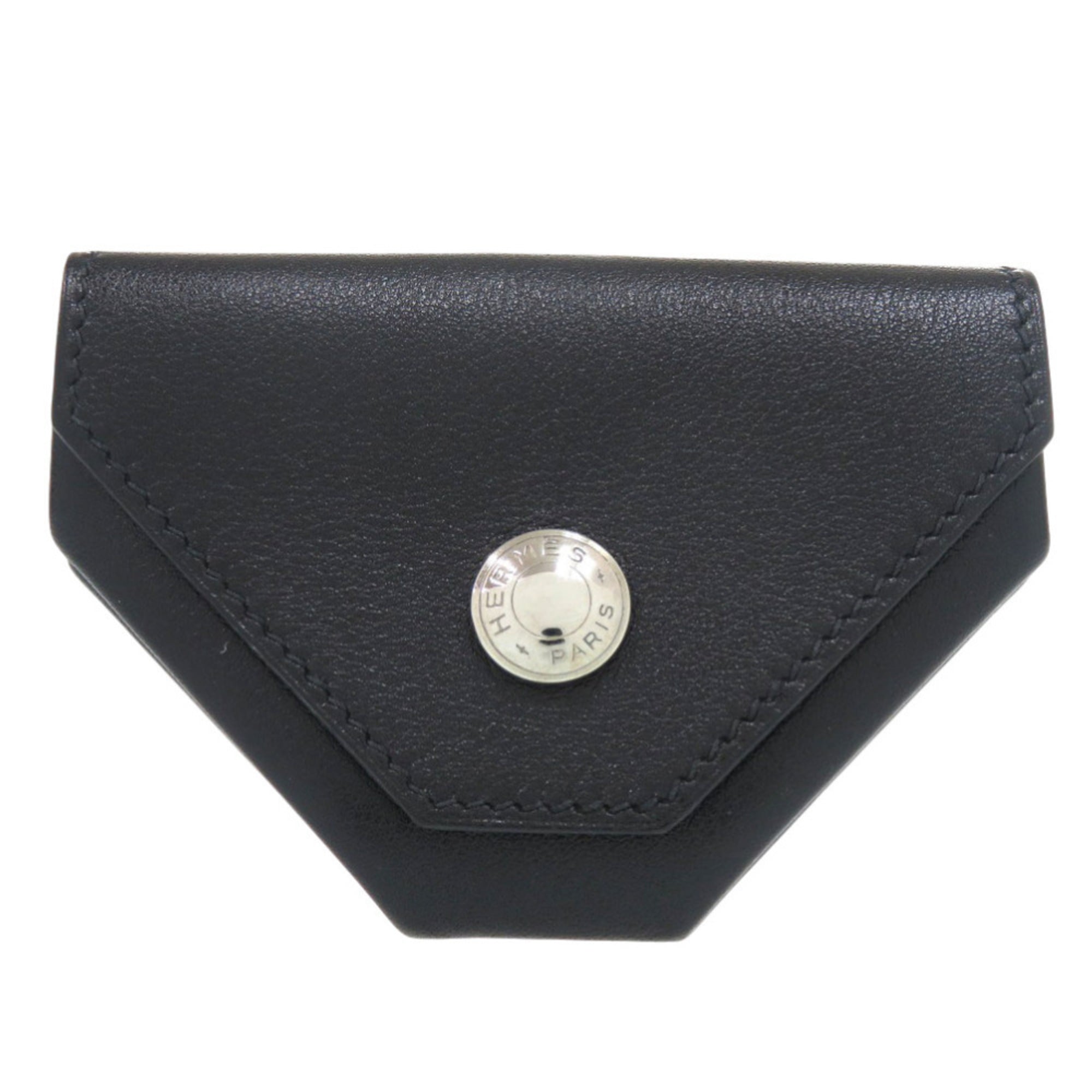 Hermes Black Gulliver Leather Coin Purse/Coin Case (Pre-Owned)