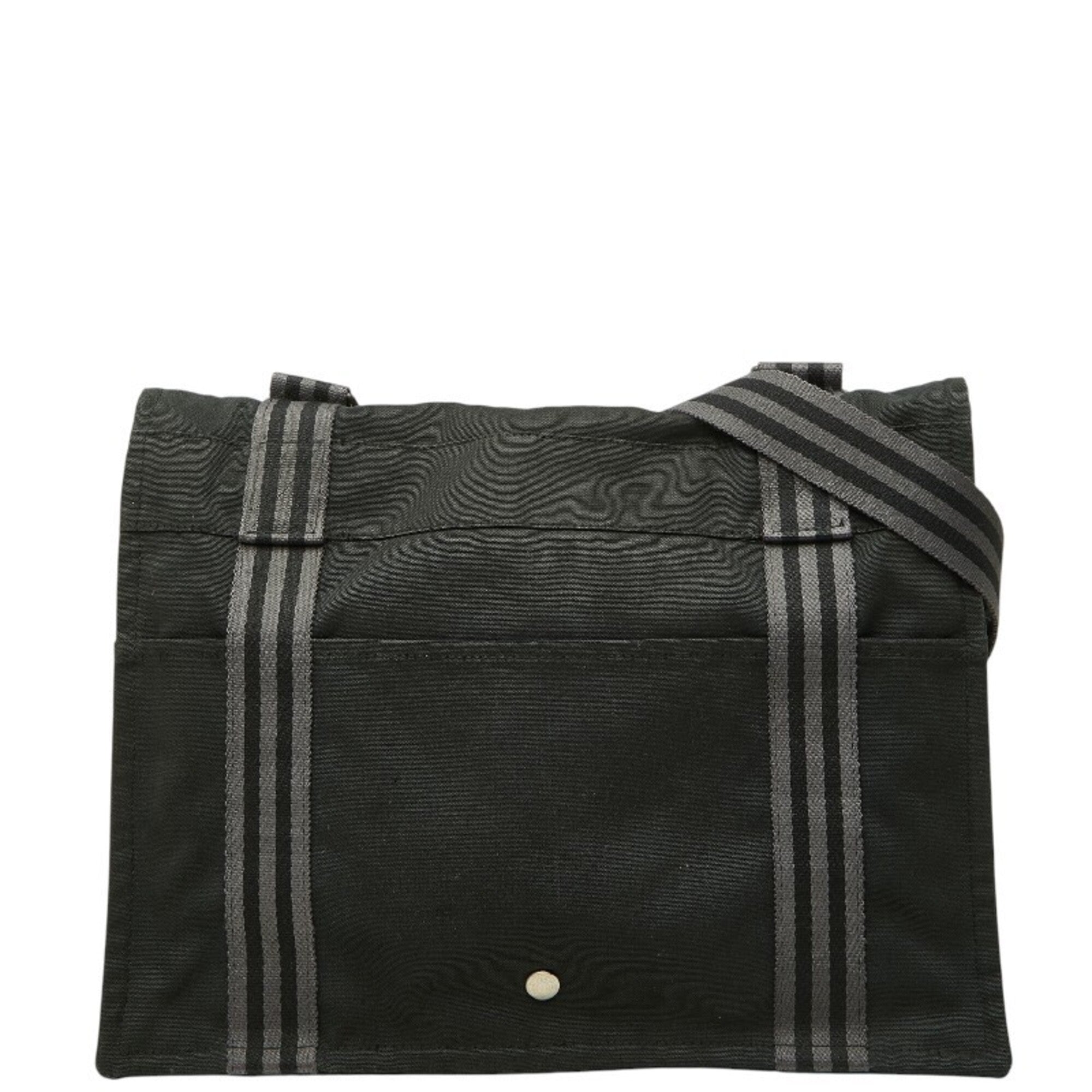 Hermes Black Gray Canvas Shoulder Bag (Pre-Owned)