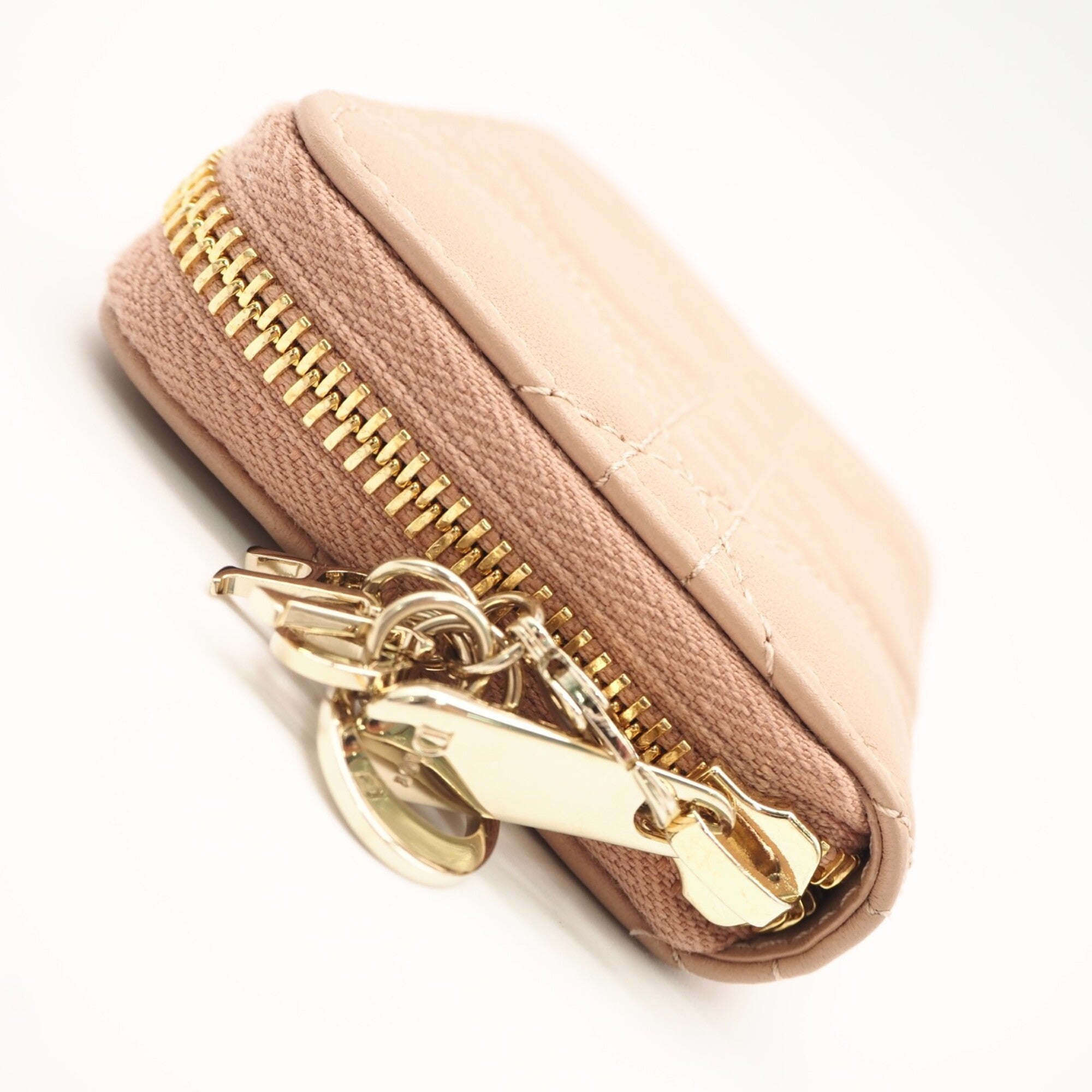 Christian Dior Lady Dior Pink Beige Leather Coin Purse/Coin Case (Pre-Owned)