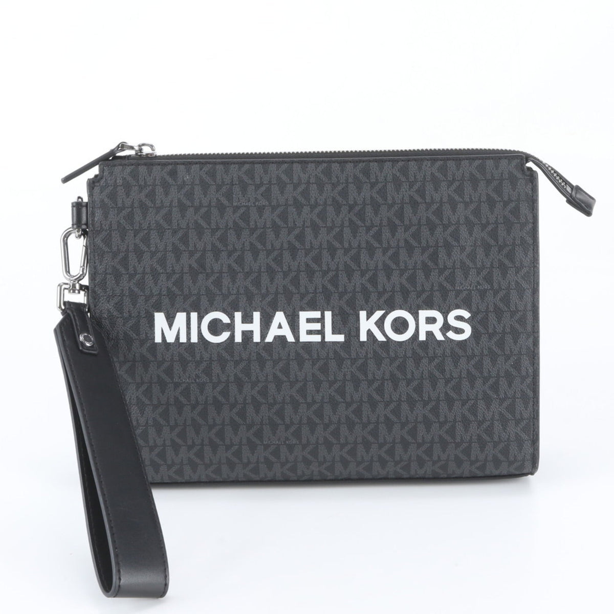 Michael Kors Black Leather Coated Canvas Clutch Bag Pouch (Pre-Owned)