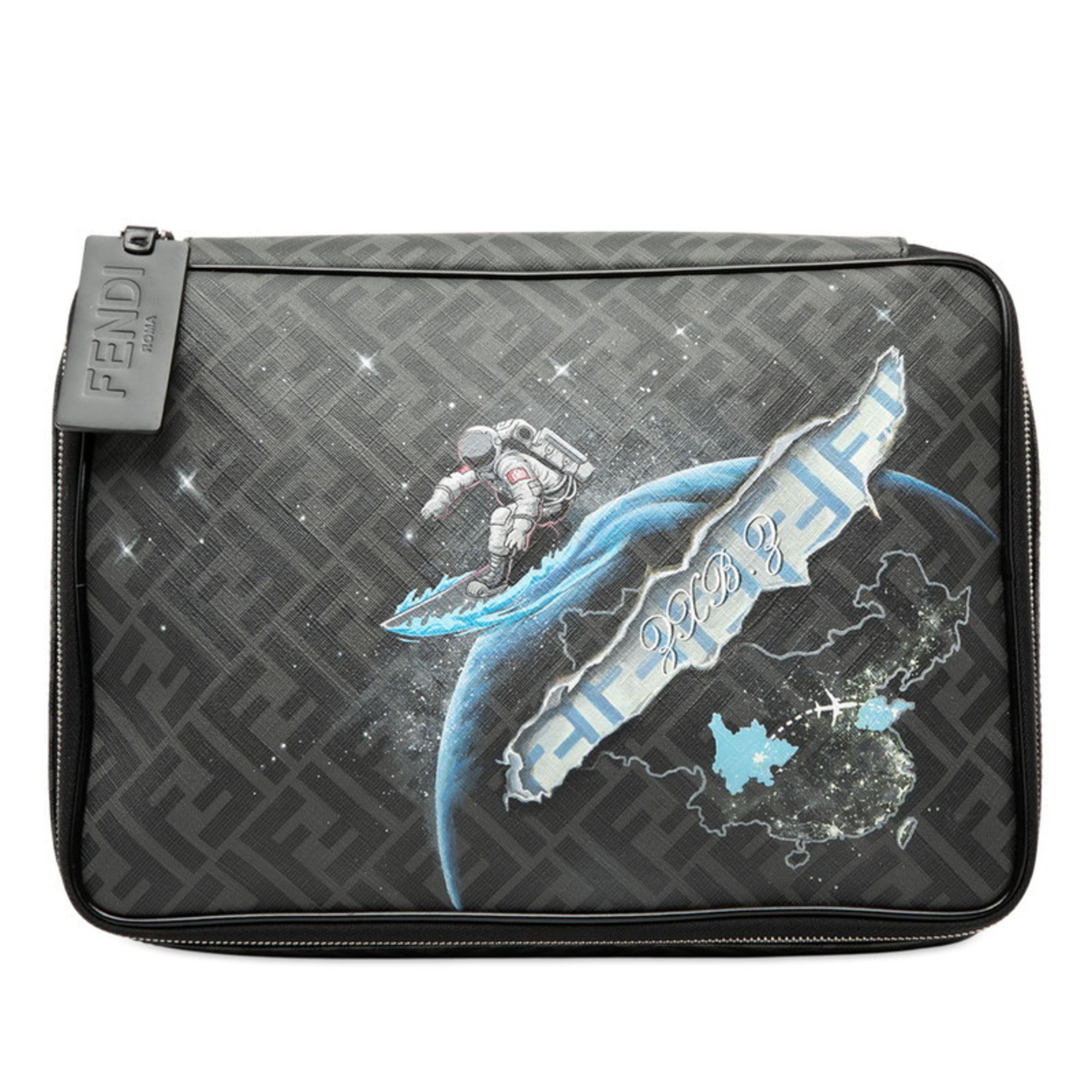 Fendi Gray Multi-Color Pvc Leather Clutch Bag (Pre-Owned)