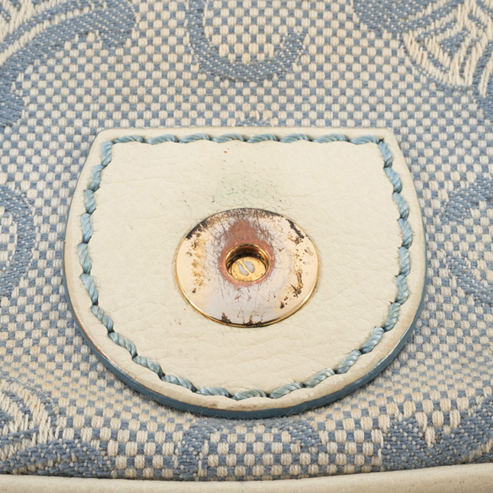 Celine Macadam Blue White Canvas Leather Shoulder Bag (Pre-Owned)