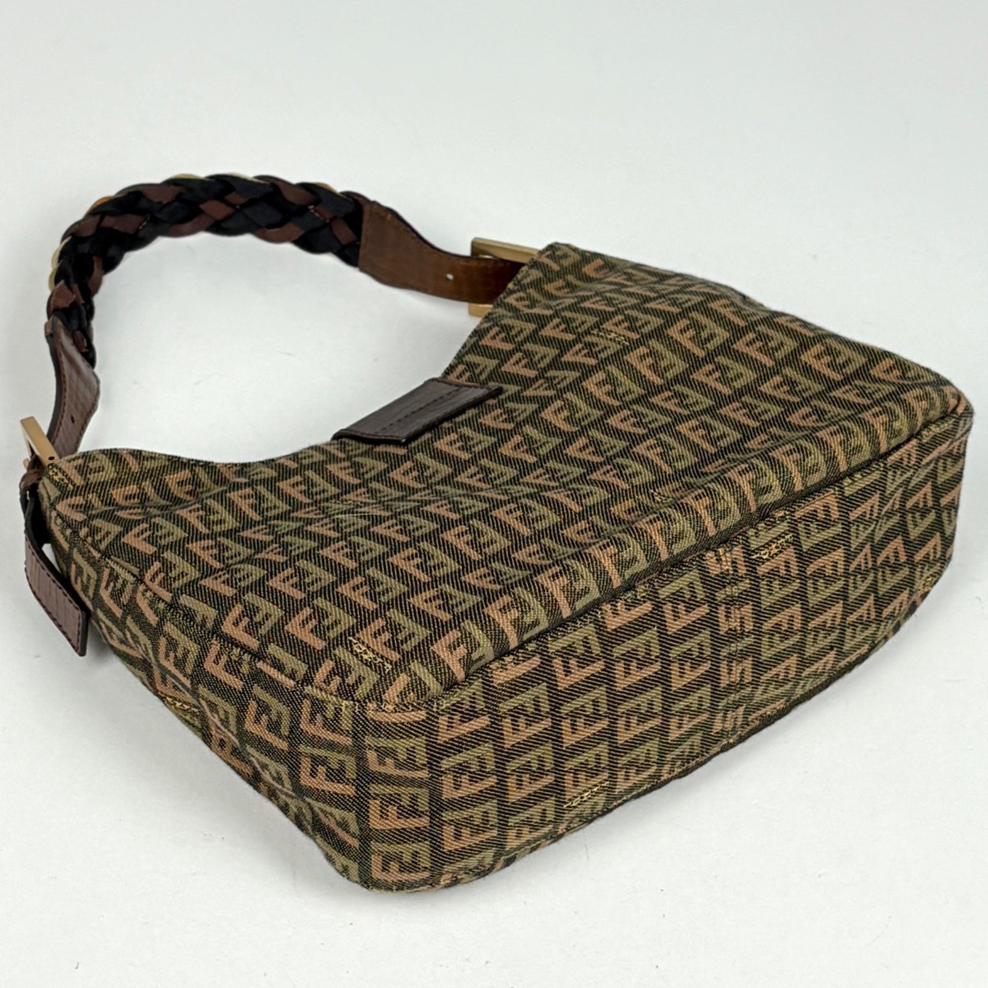 Fendi Brown Green Multi-Color Zucchino Shoulder Bag (Pre-Owned)