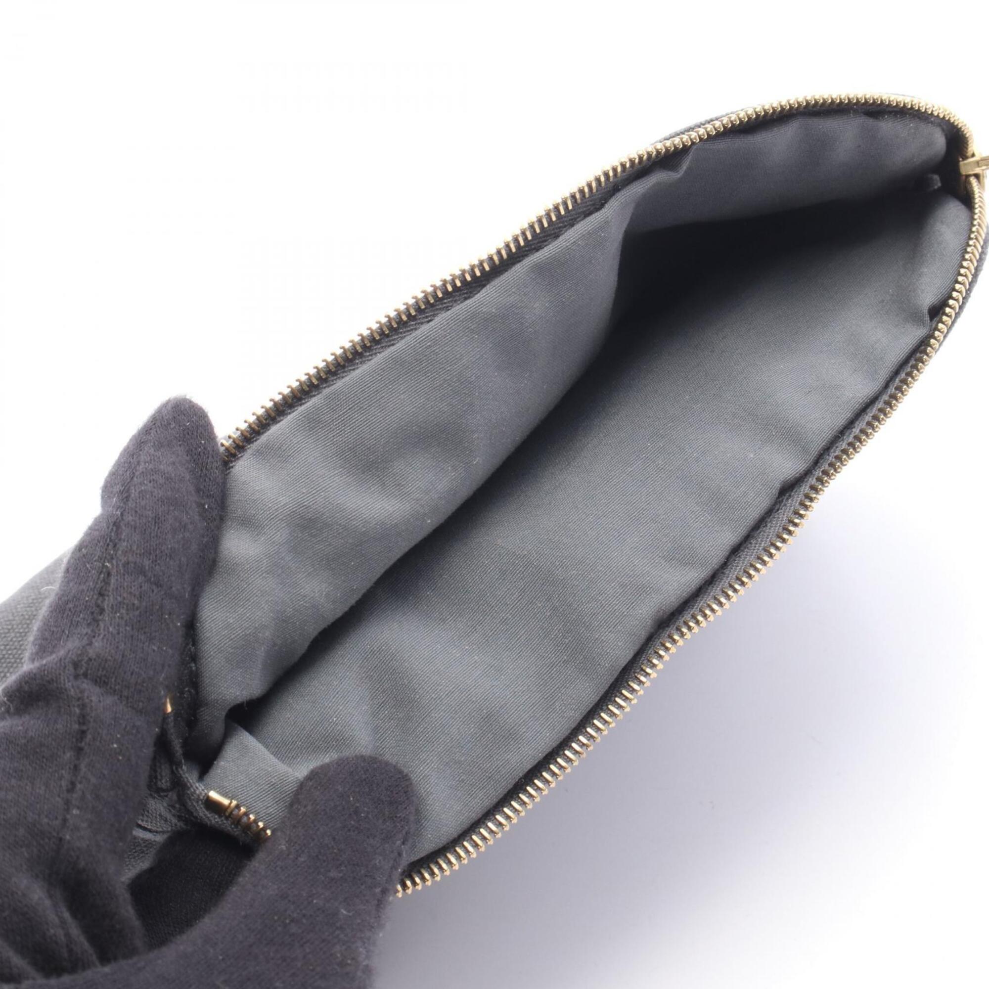 Hermes Brown Gray Canvas Leather Handbag Pouch (Pre-Owned)