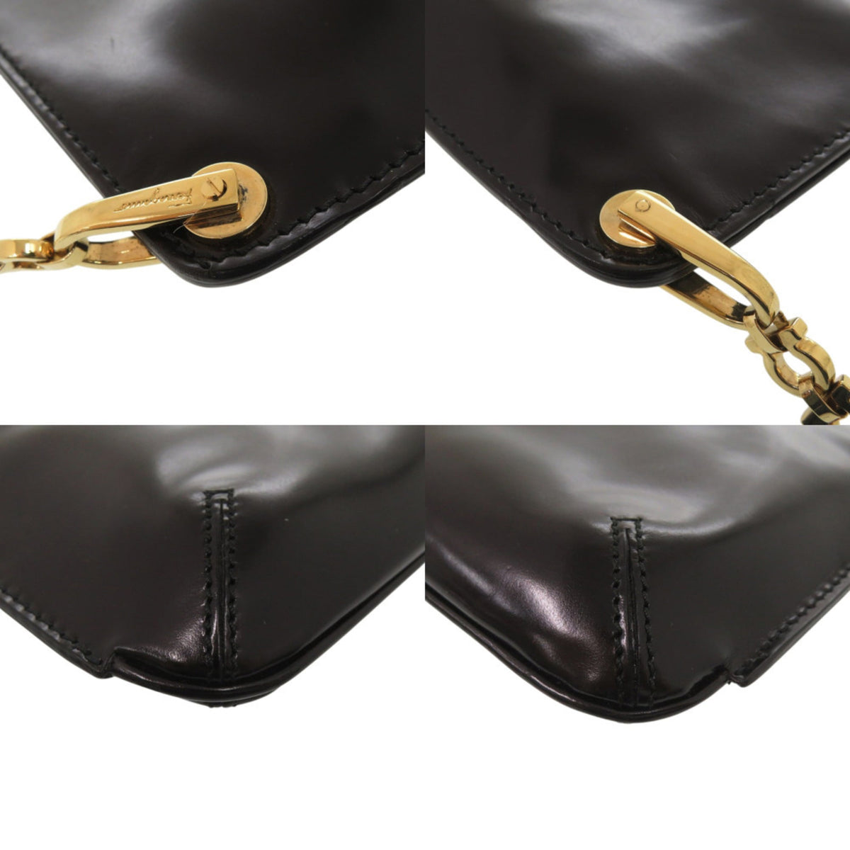 Salvatore Ferragamo Black Patent Leather Pochette Shoulder Bag (Pre-Owned)