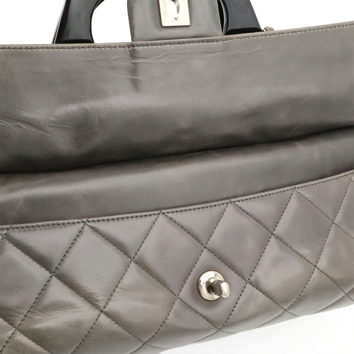 Chanel Black Gray Leather Handbag Shoulder Bag (Pre-Owned)